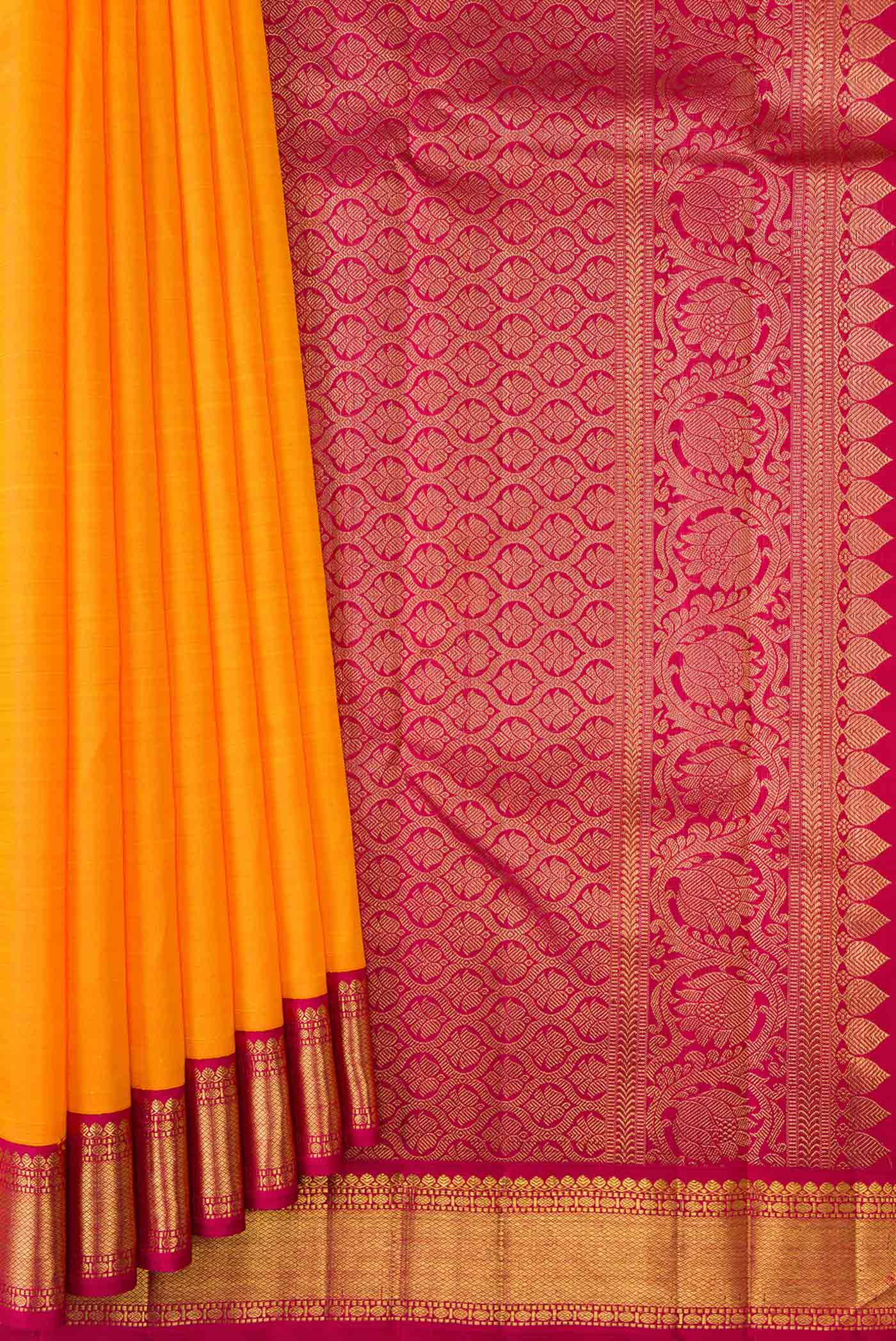 Pure Silk Pure Zari Yellow Kanchipuram Saree - Image 4