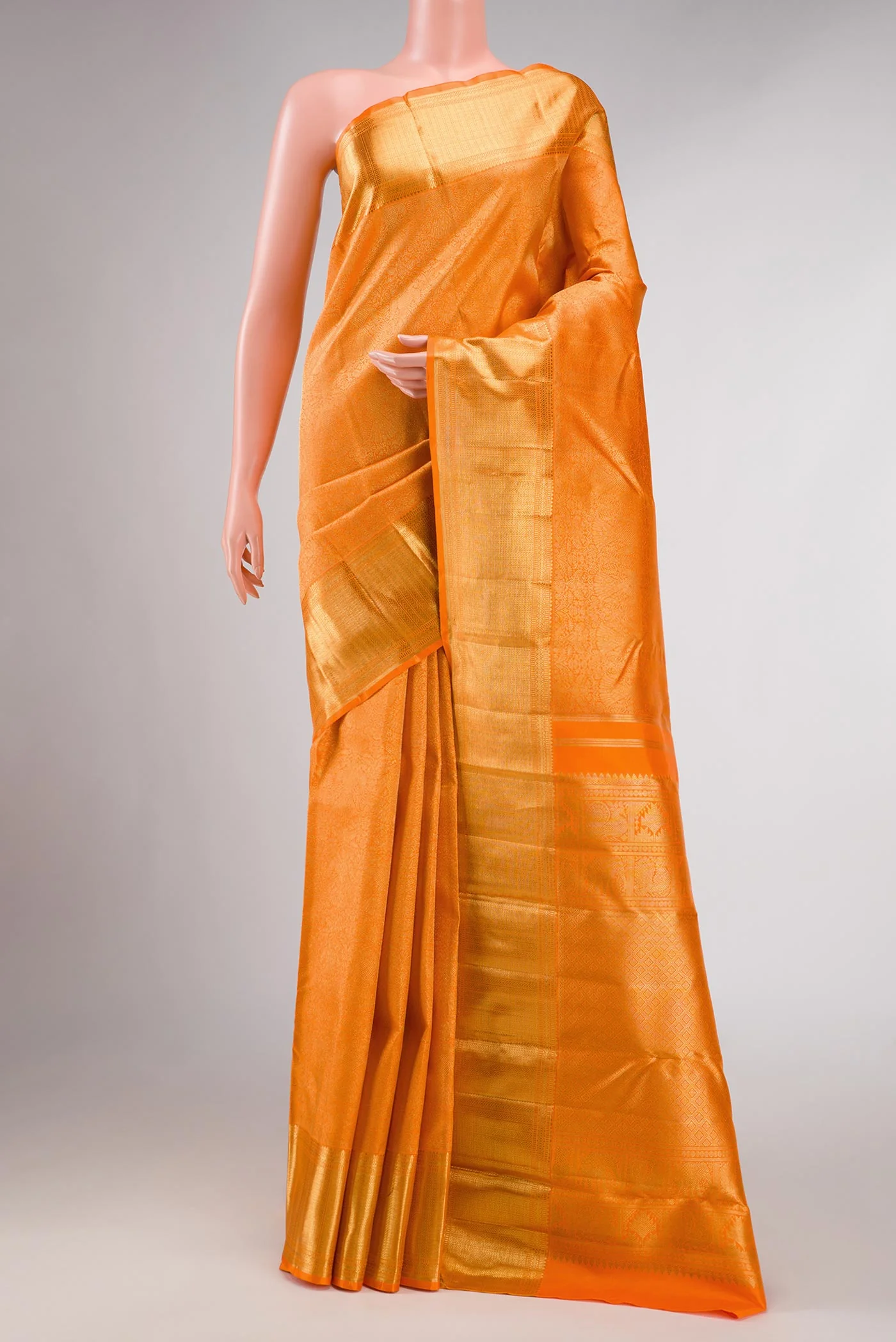 Pure Silk Pure Zari Orange Dual Tone Kanjivaram Saree