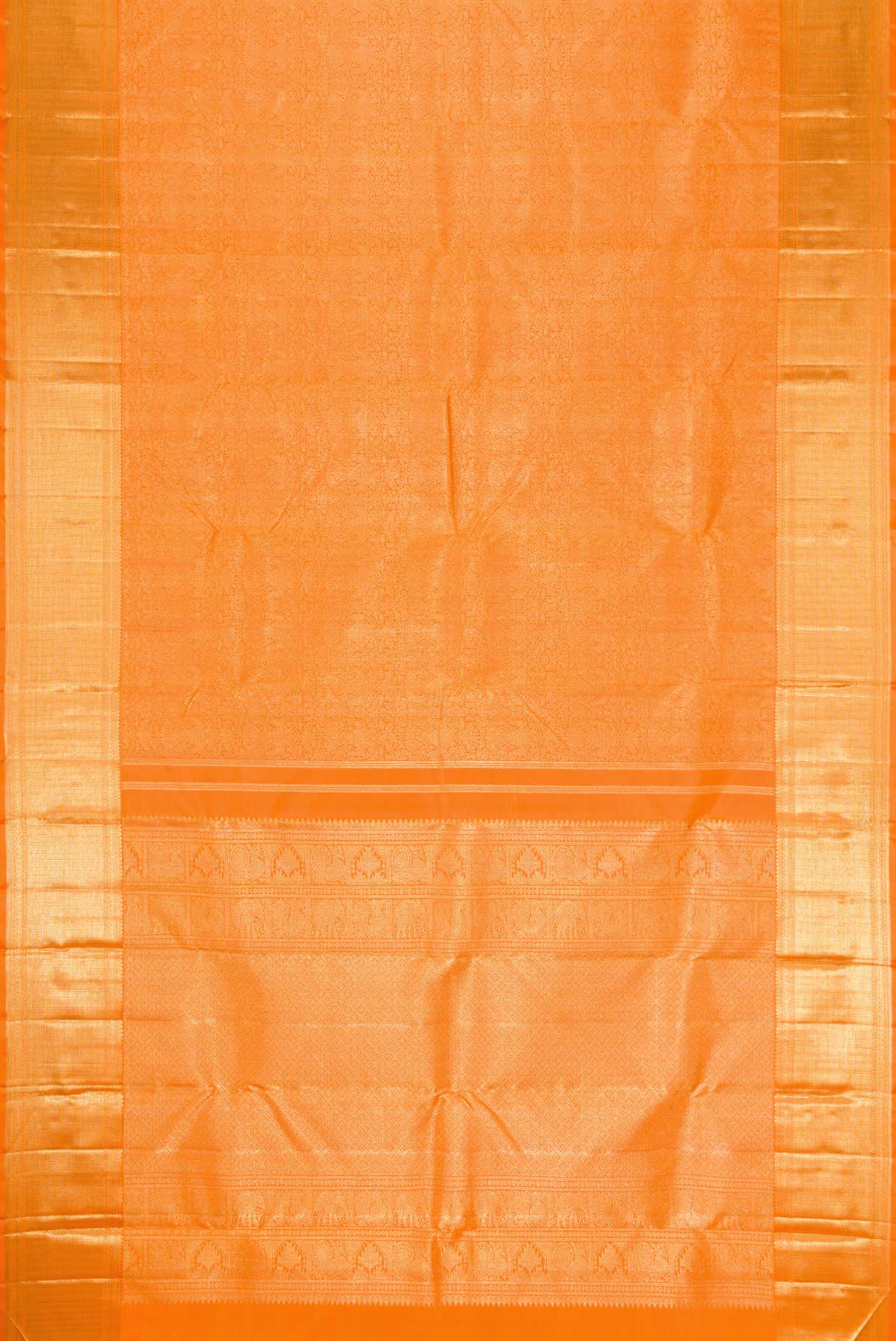 Pure Silk Pure Zari Orange Dual Tone Kanjivaram Saree - Image 6