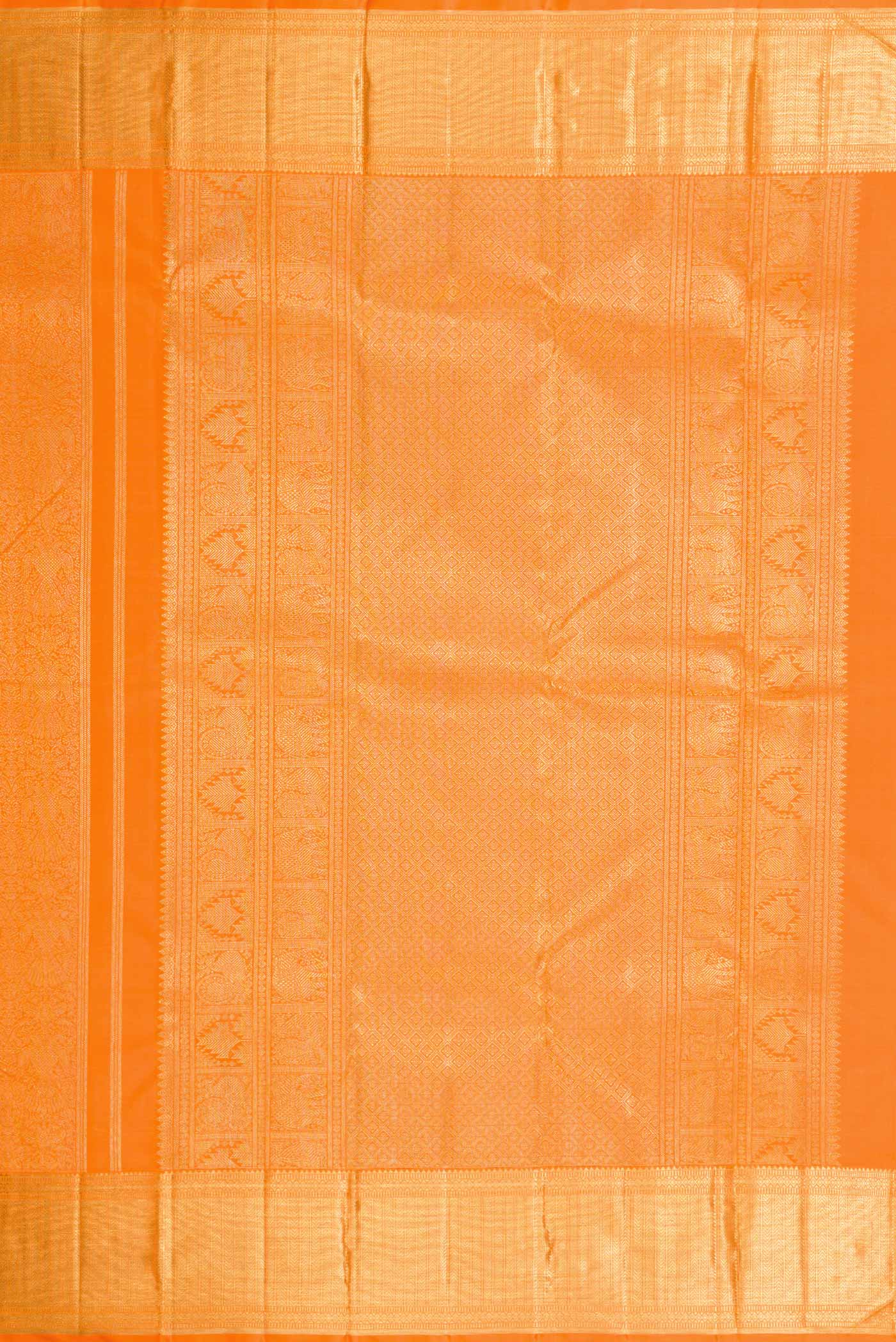 Pure Silk Pure Zari Orange Dual Tone Kanjivaram Saree - Image 7