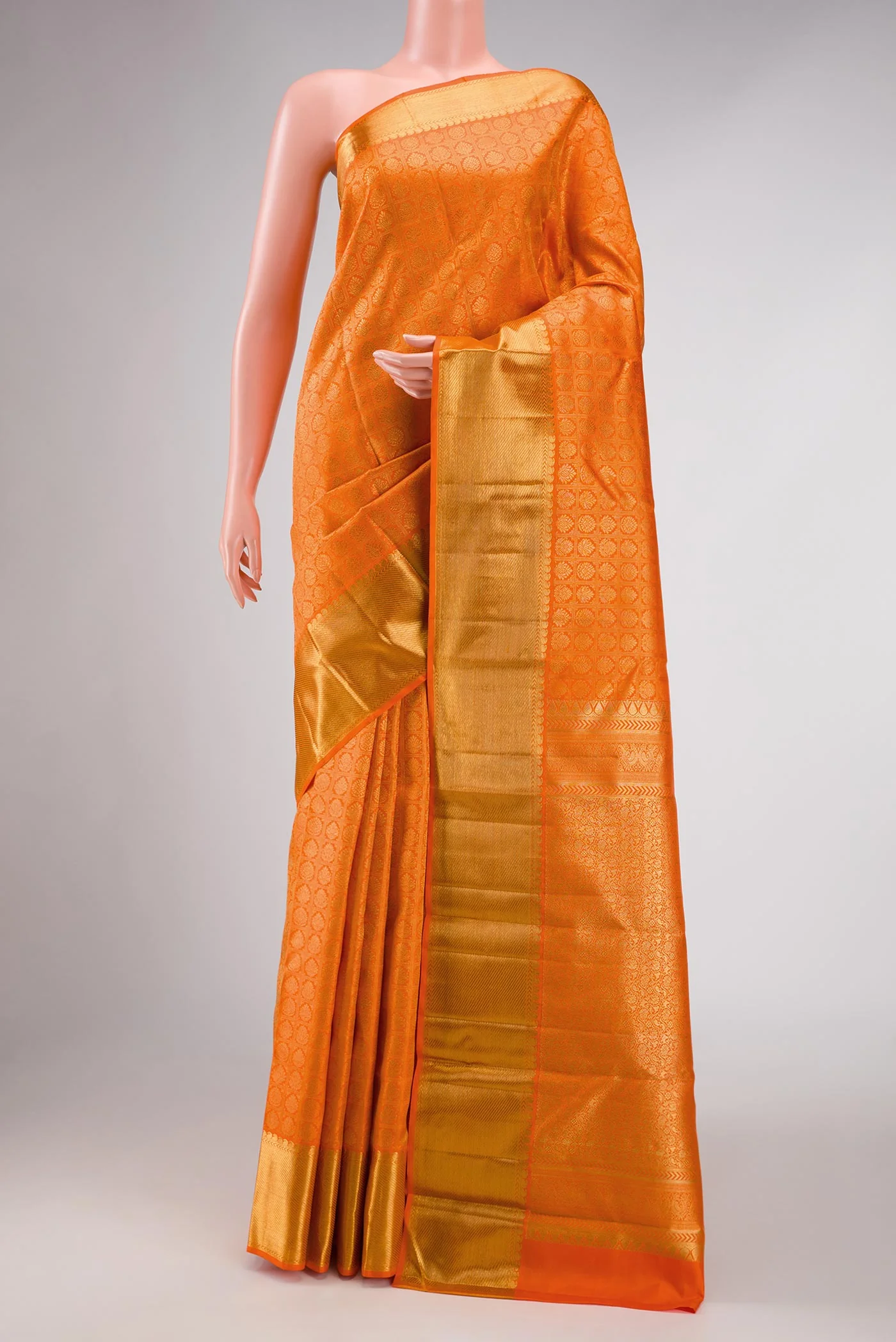 Pure Silk Pure Zari Orange Dual Tone Kanjivaram Saree