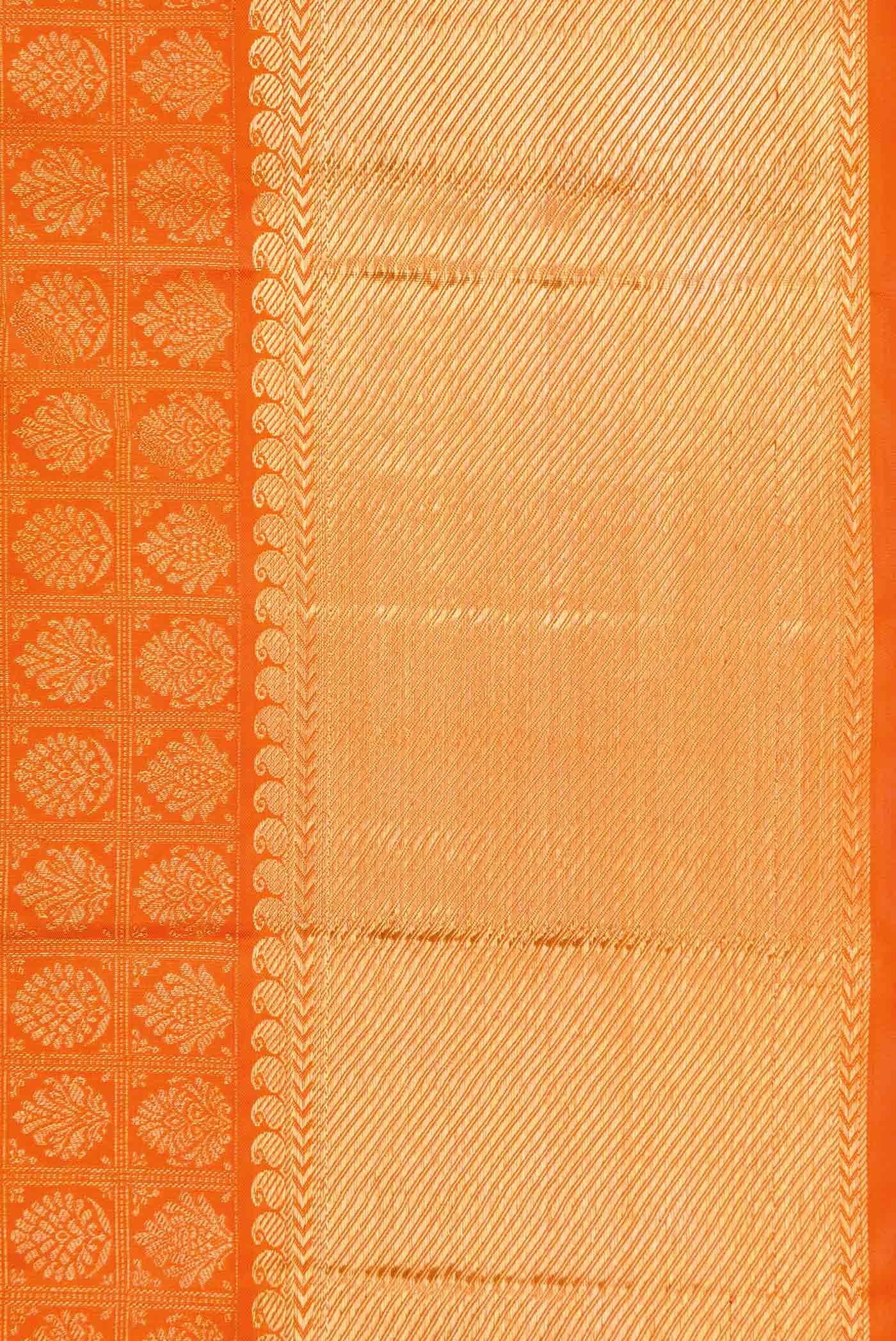 Pure Silk Pure Zari Orange Dual Tone Kanjivaram Saree - Image 3