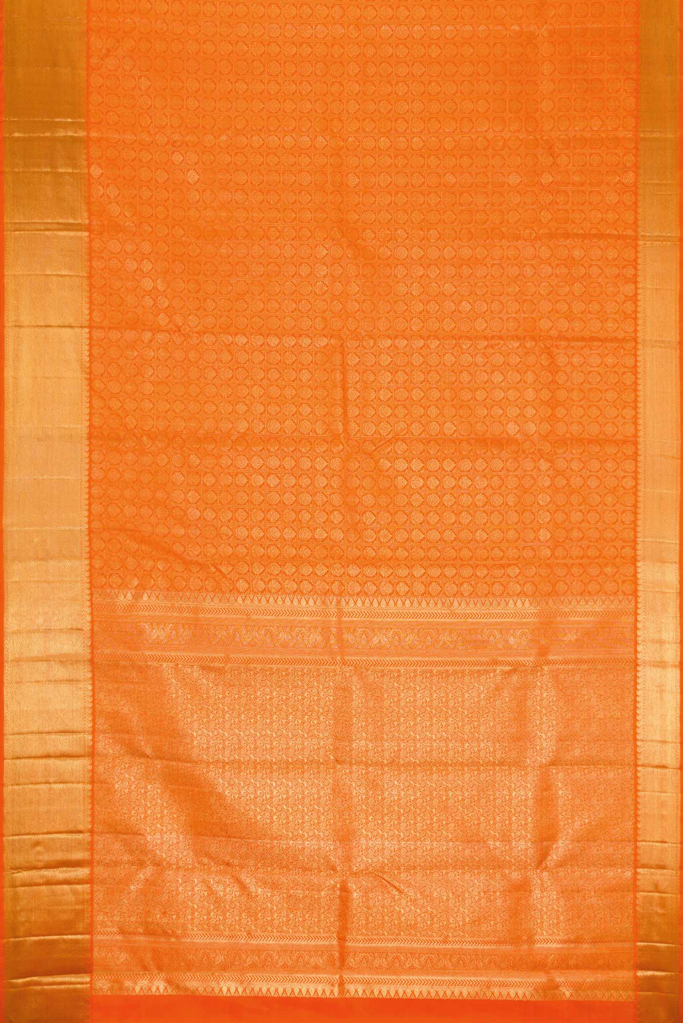 Pure Silk Pure Zari Orange Dual Tone Kanjivaram Saree - Image 6