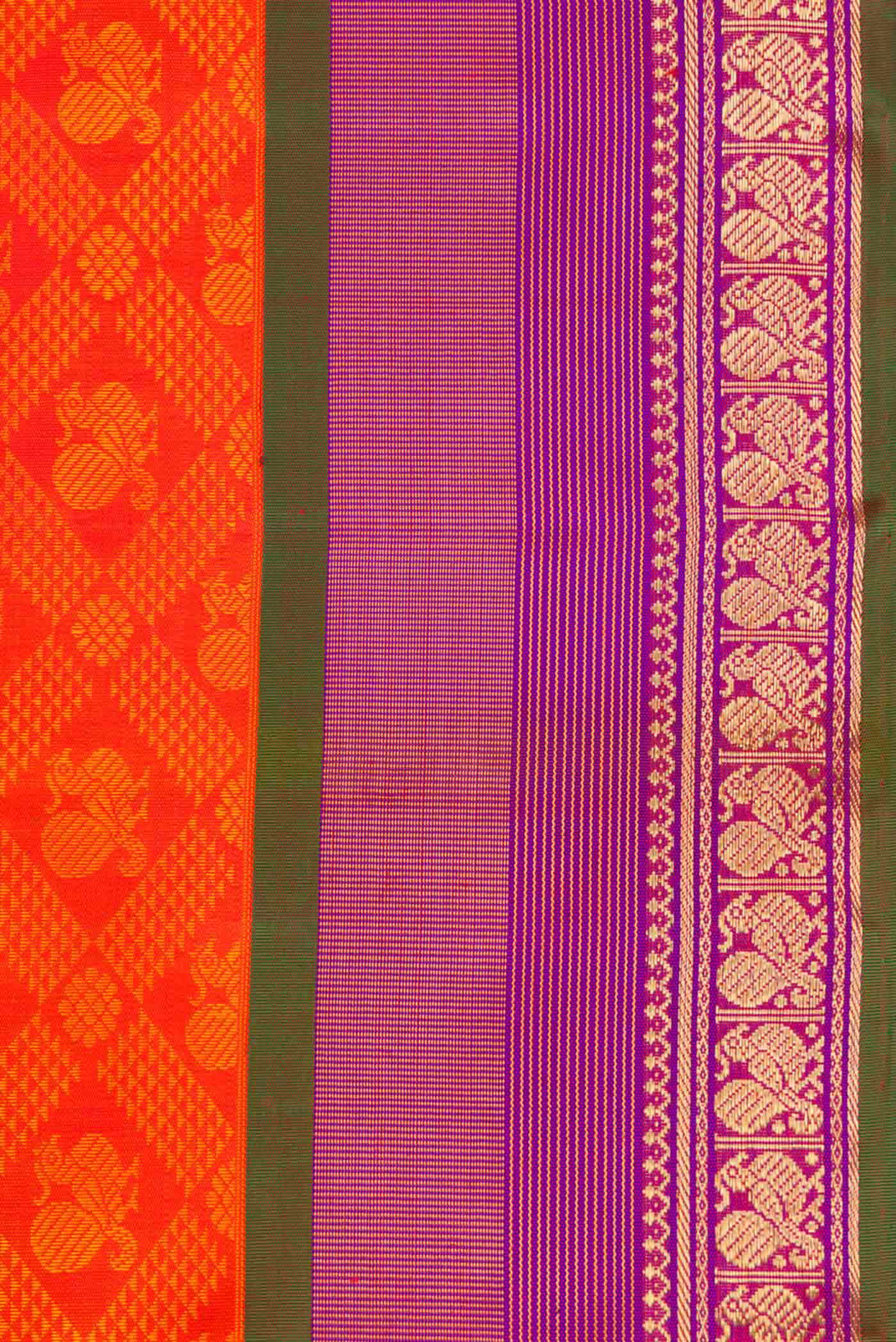 Pure Silk Pure Zari Orange Dual Tone Kanchipuram Saree - Image 3