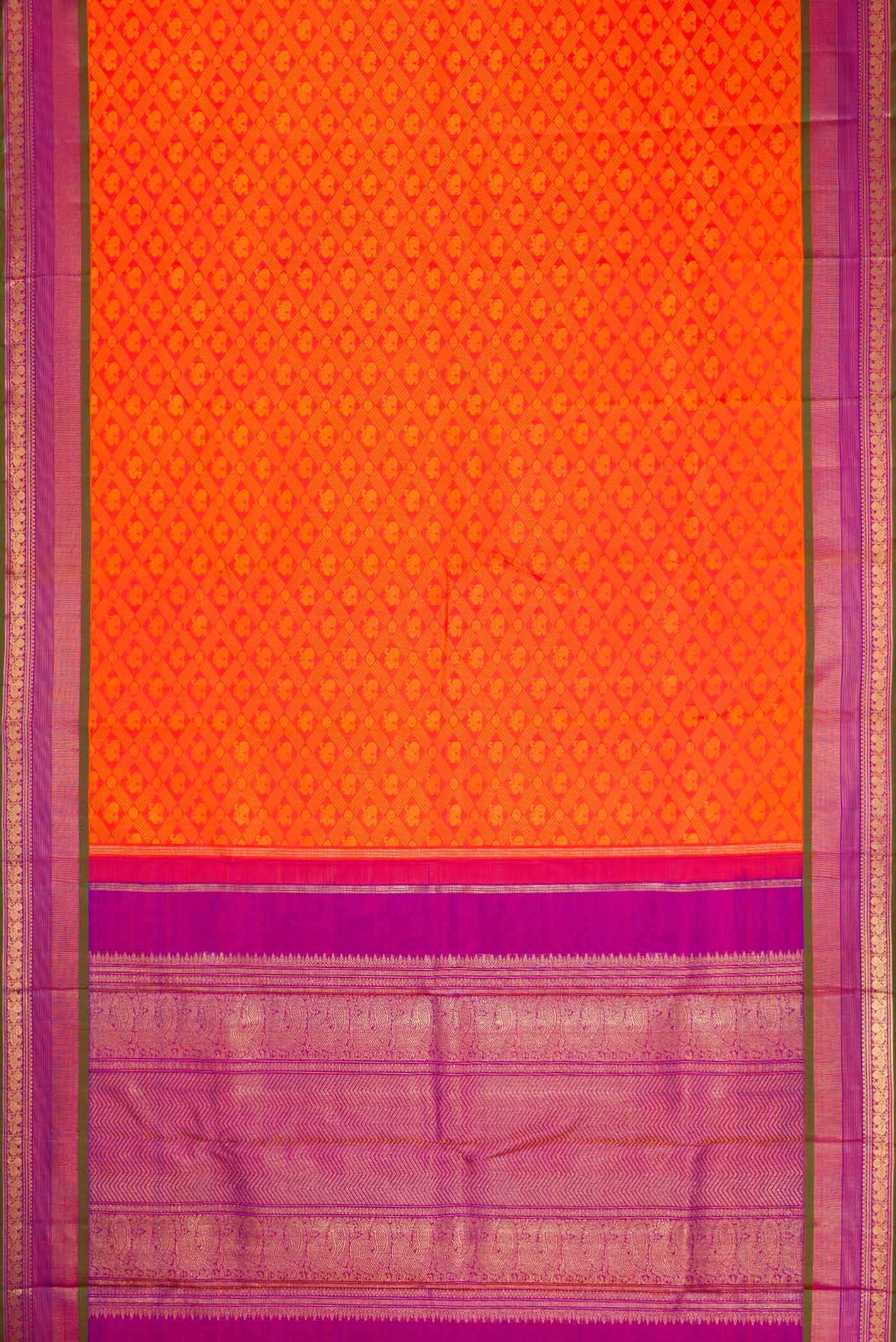 Pure Silk Pure Zari Orange Dual Tone Kanchipuram Saree - Image 6