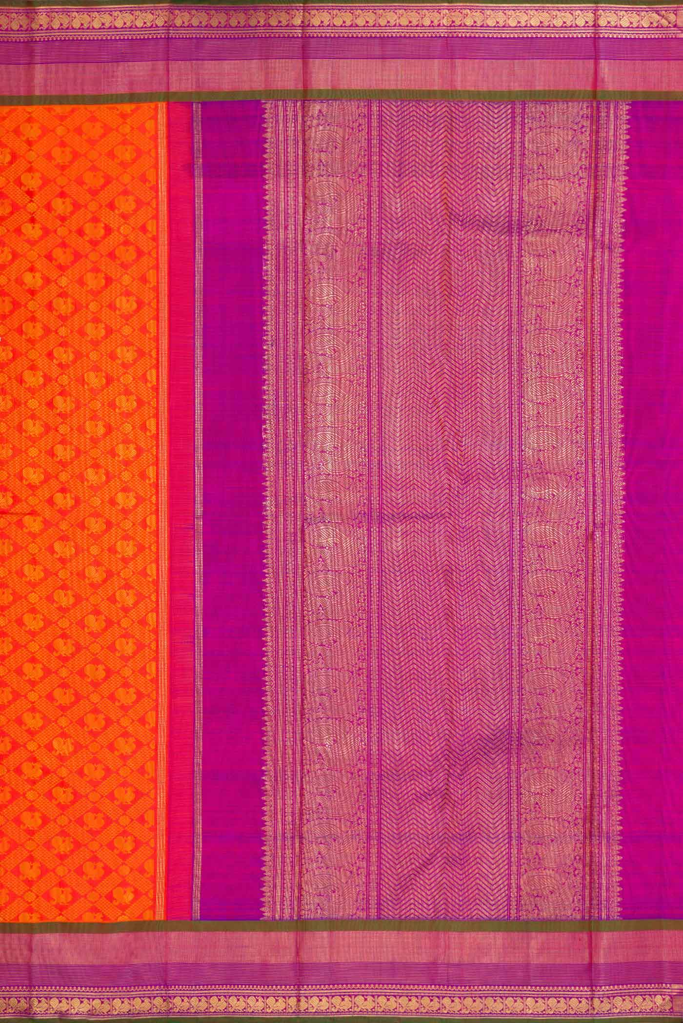 Pure Silk Pure Zari Orange Dual Tone Kanchipuram Saree - Image 7