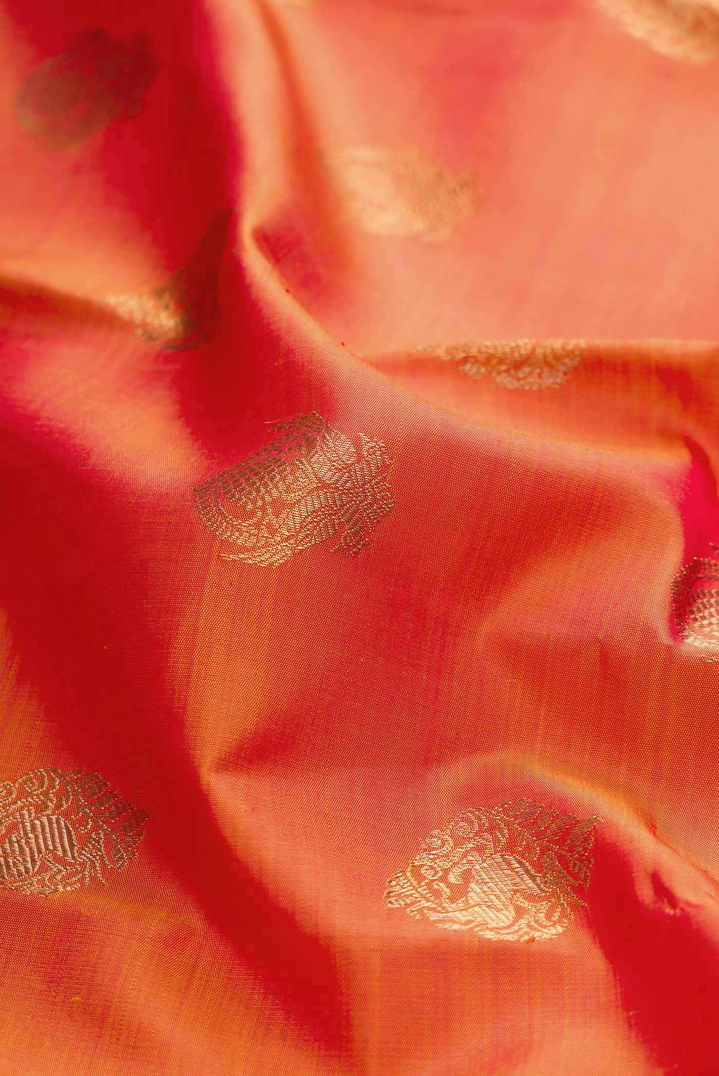 Pure Silk Pure Zari Orange Dual Tone Kanjivaram Saree - Image 2