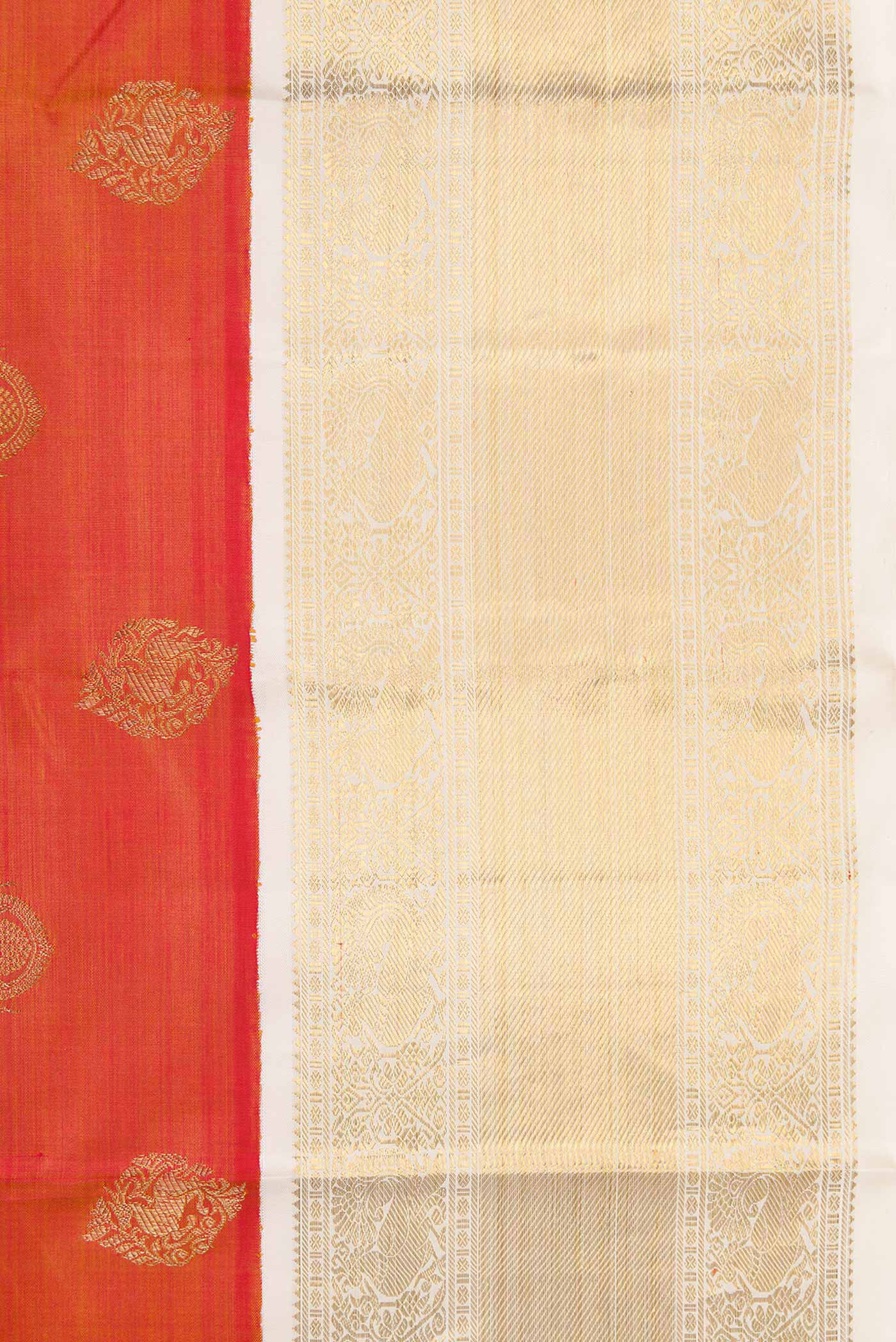 Pure Silk Pure Zari Orange Dual Tone Kanjivaram Saree - Image 3