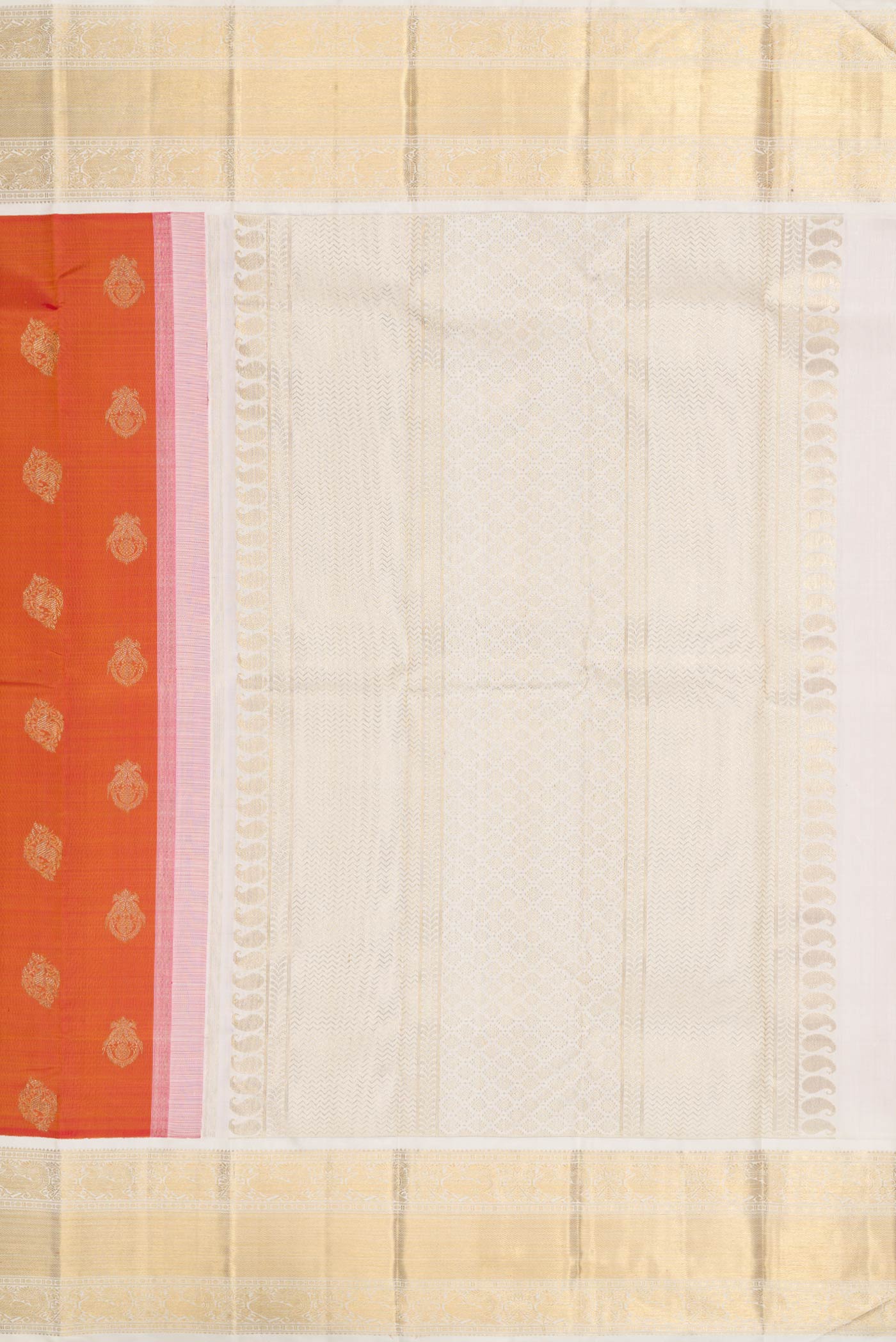 Pure Silk Pure Zari Orange Dual Tone Kanjivaram Saree - Image 7
