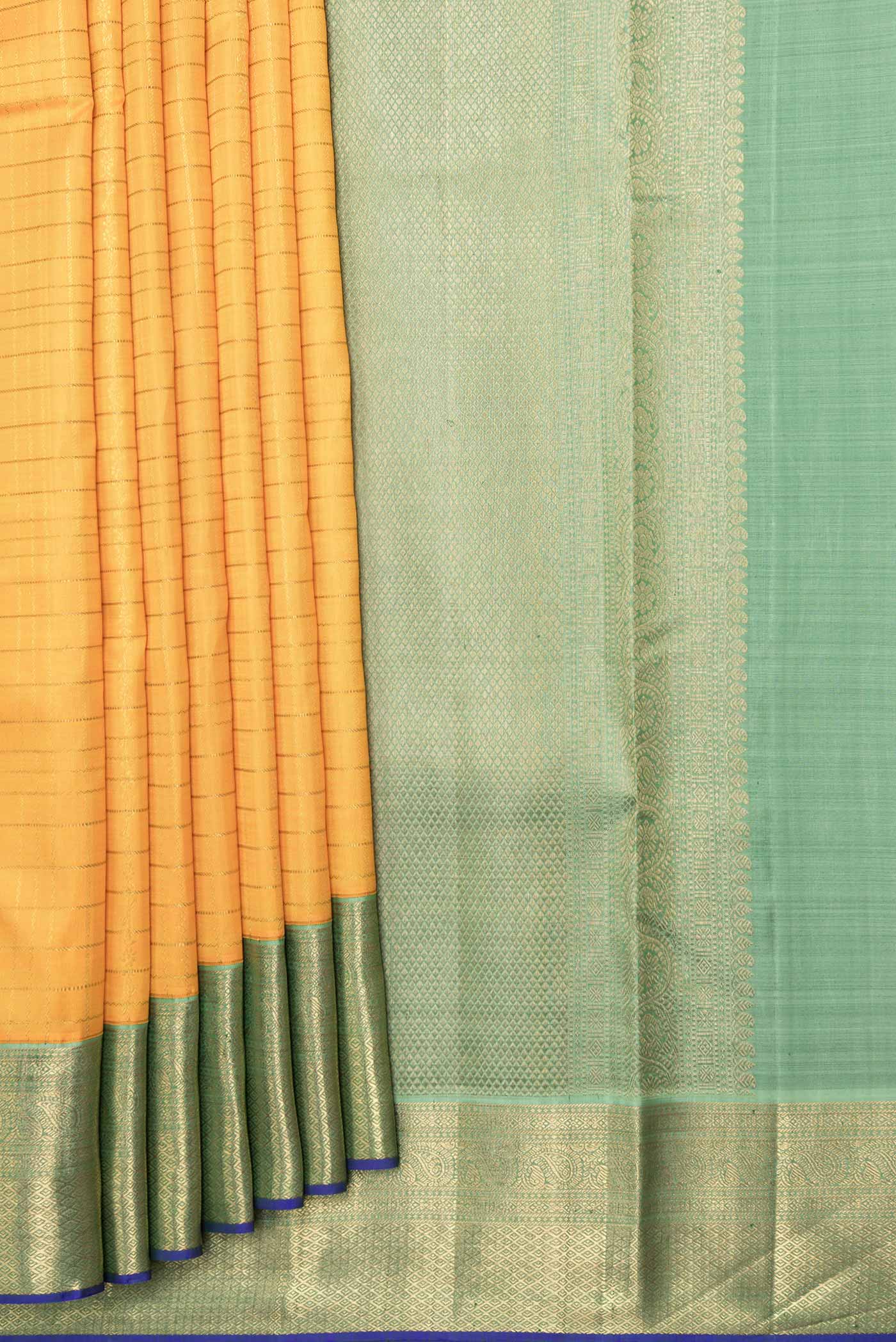 Pure Silk Pure Zari Yellow Kanjivaram Saree - Image 4