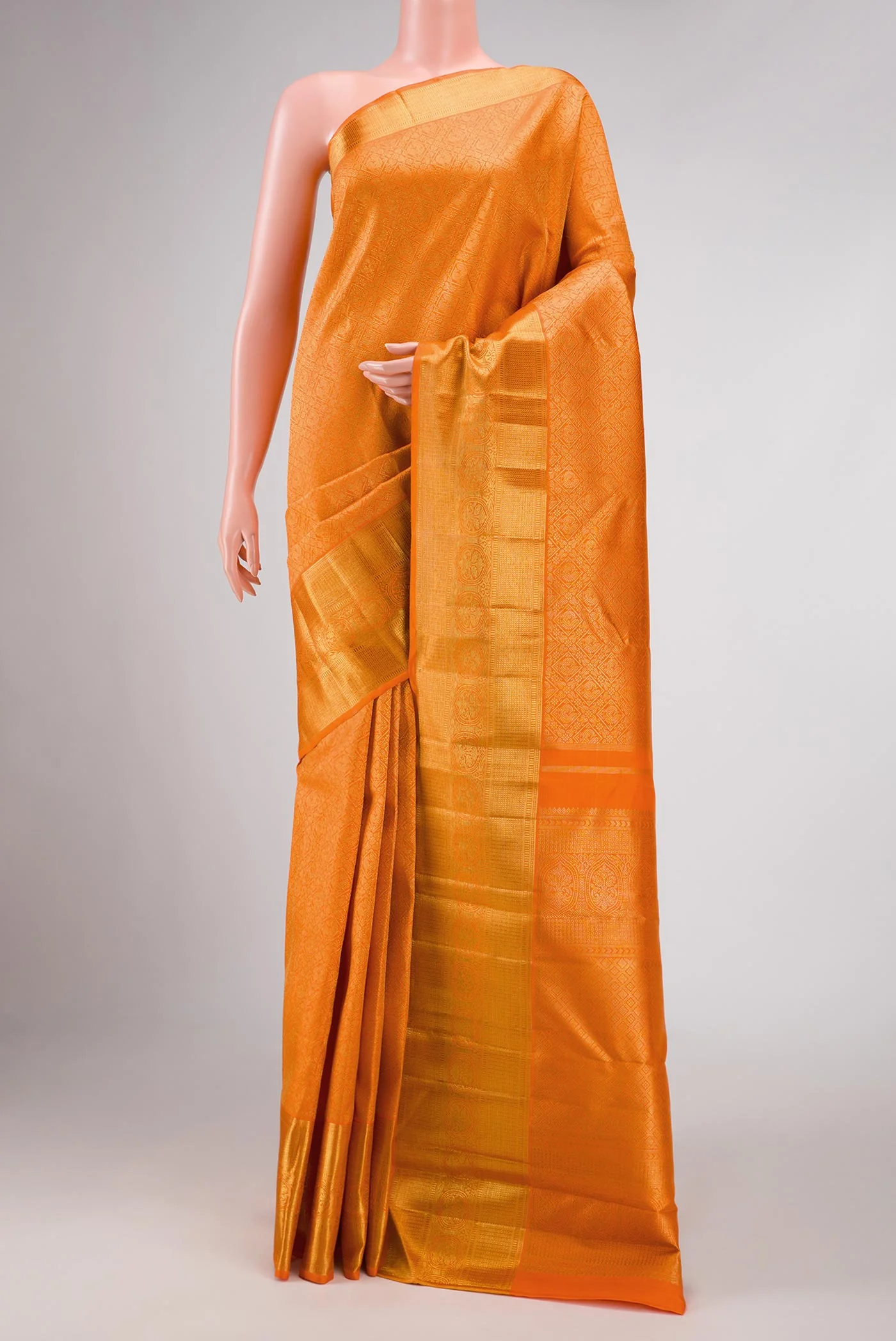 Pure Silk Pure Zari Orange Dual Tone Kanjivaram Saree