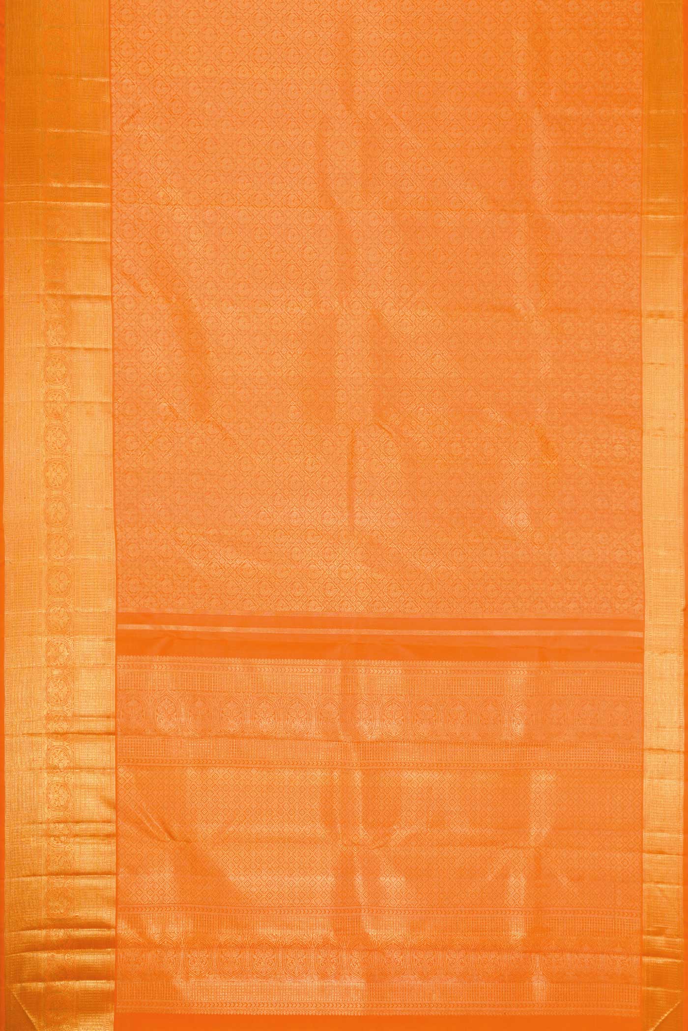 Pure Silk Pure Zari Orange Dual Tone Kanjivaram Saree - Image 6