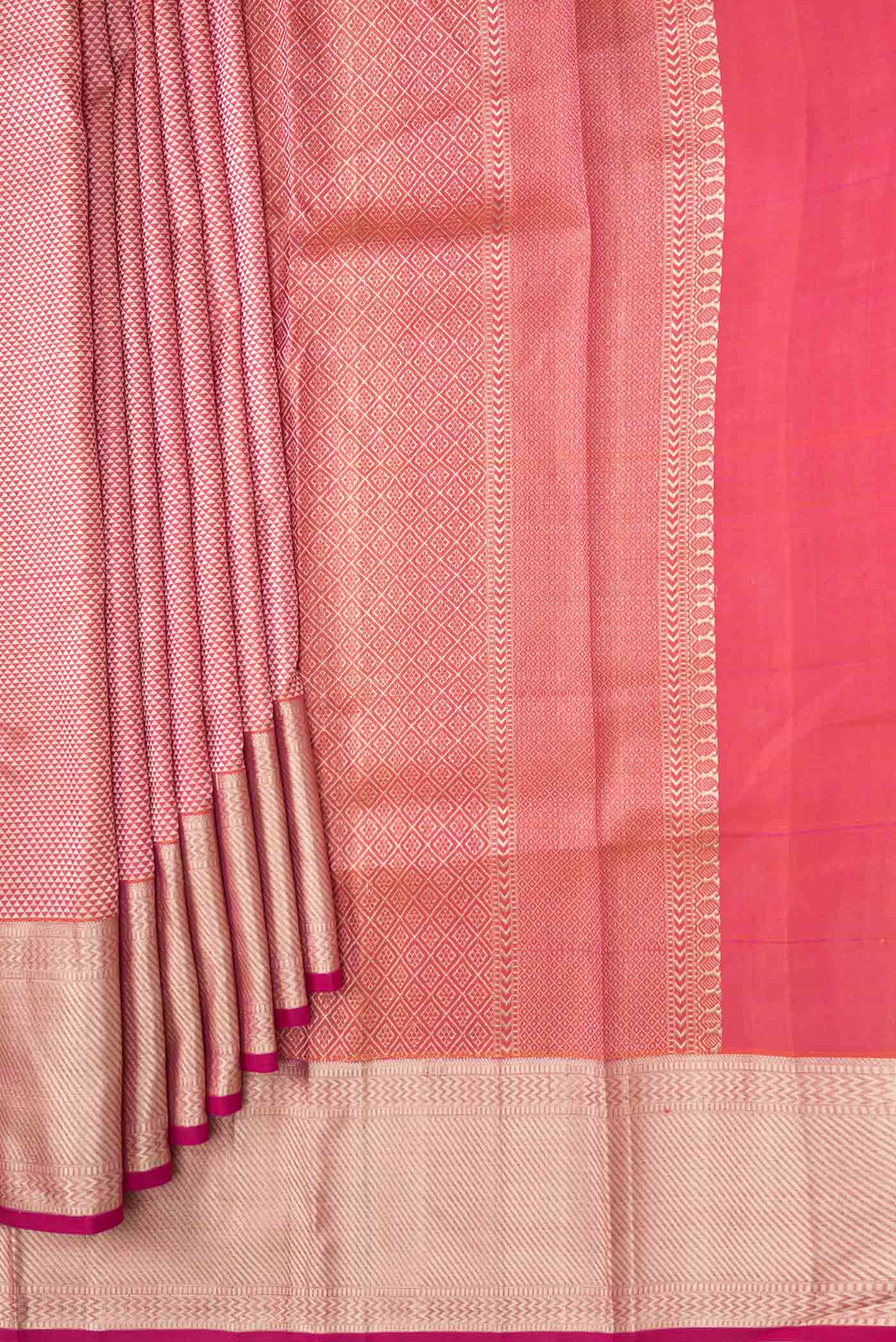 Pure Silk Pure Zari Orange Dual Tone Kanchipuram Saree - Image 4