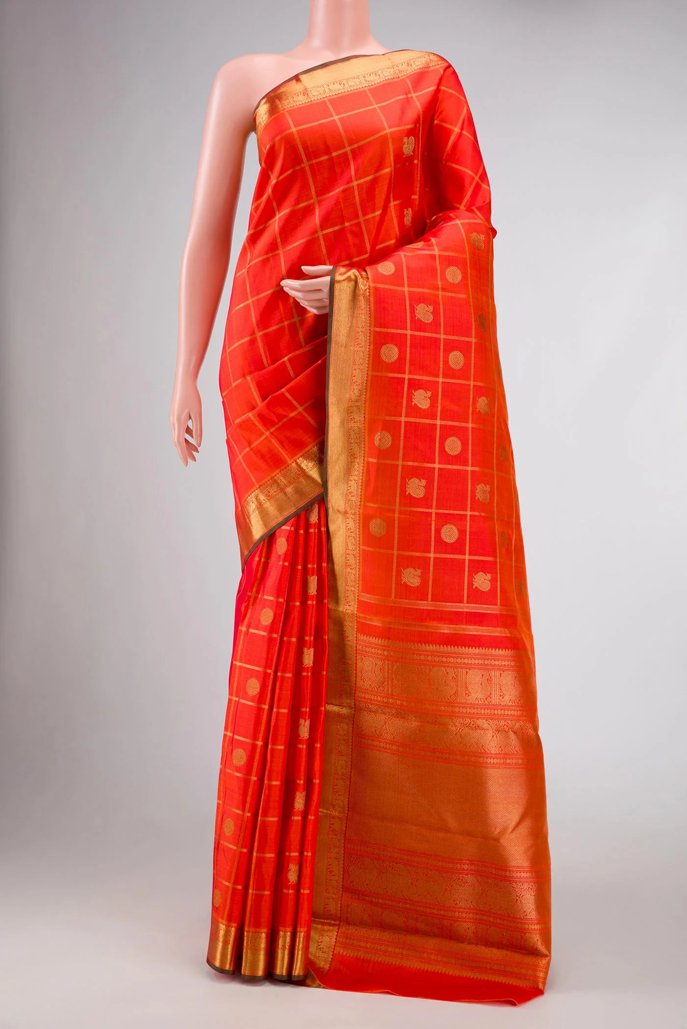 Pure Silk Pure Zari Orange Dual Tone Kanjivaram Saree