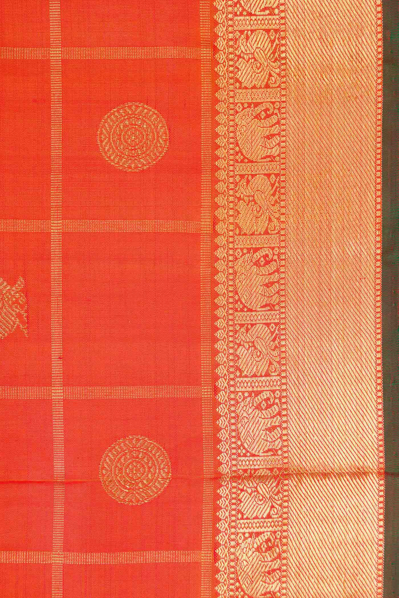 Pure Silk Pure Zari Orange Dual Tone Kanjivaram Saree - Image 3