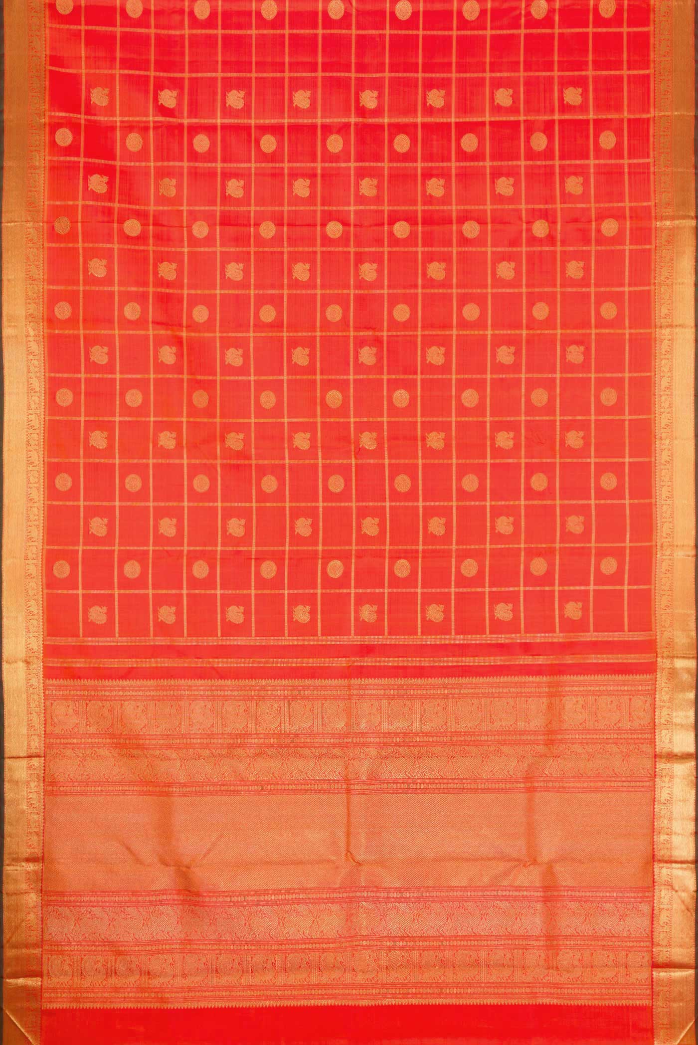 Pure Silk Pure Zari Orange Dual Tone Kanjivaram Saree - Image 6