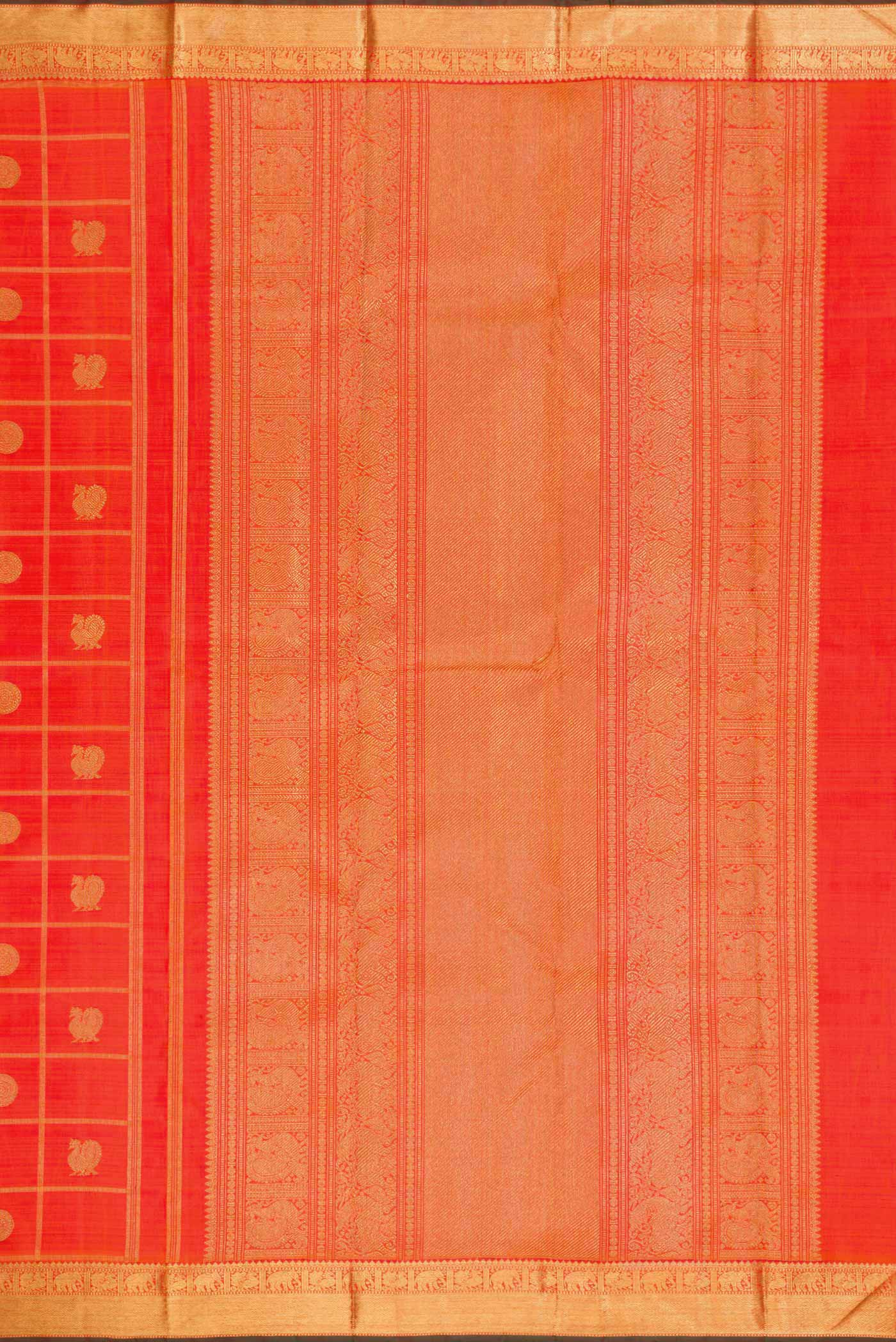 Pure Silk Pure Zari Orange Dual Tone Kanjivaram Saree - Image 7