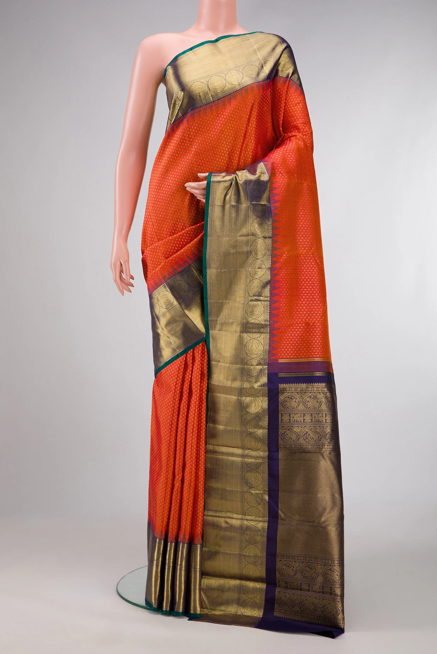 Pure Silk Pure Zari Orange Kanjivaram Saree