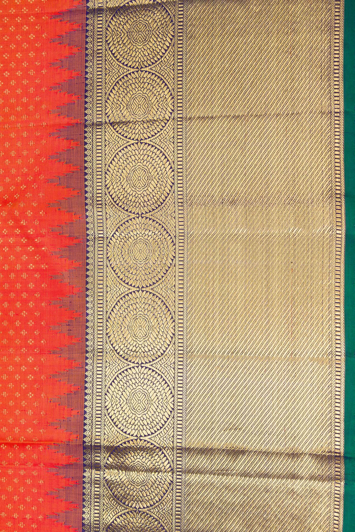 Pure Silk Pure Zari Orange Kanjivaram Saree - Image 3