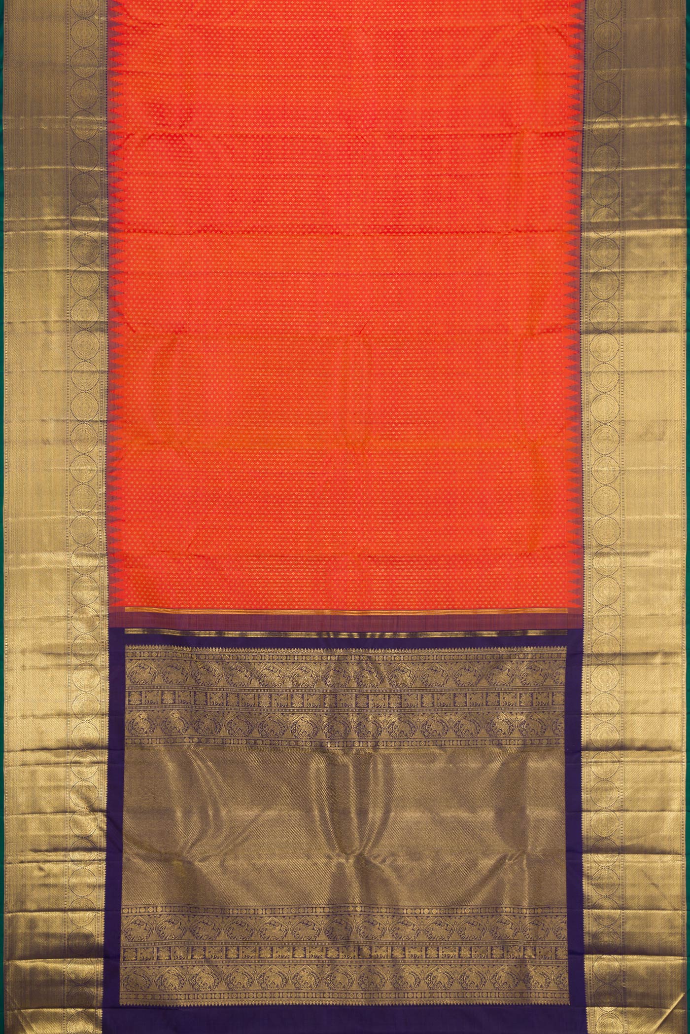 Pure Silk Pure Zari Orange Kanjivaram Saree - Image 6