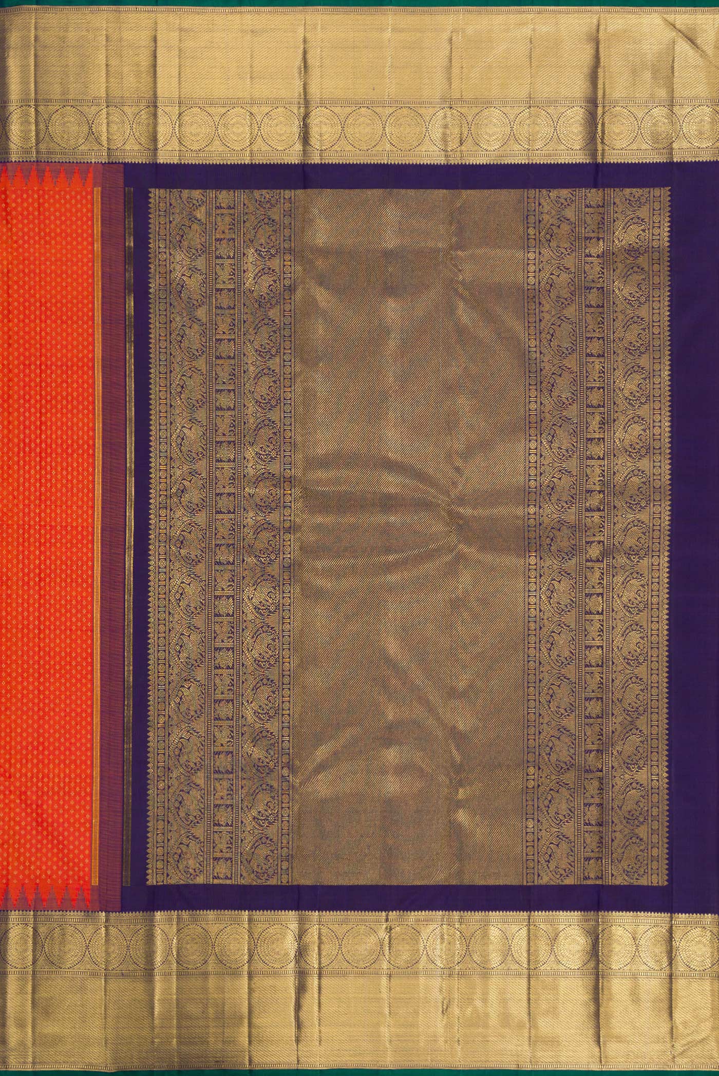 Pure Silk Pure Zari Orange Kanjivaram Saree - Image 7