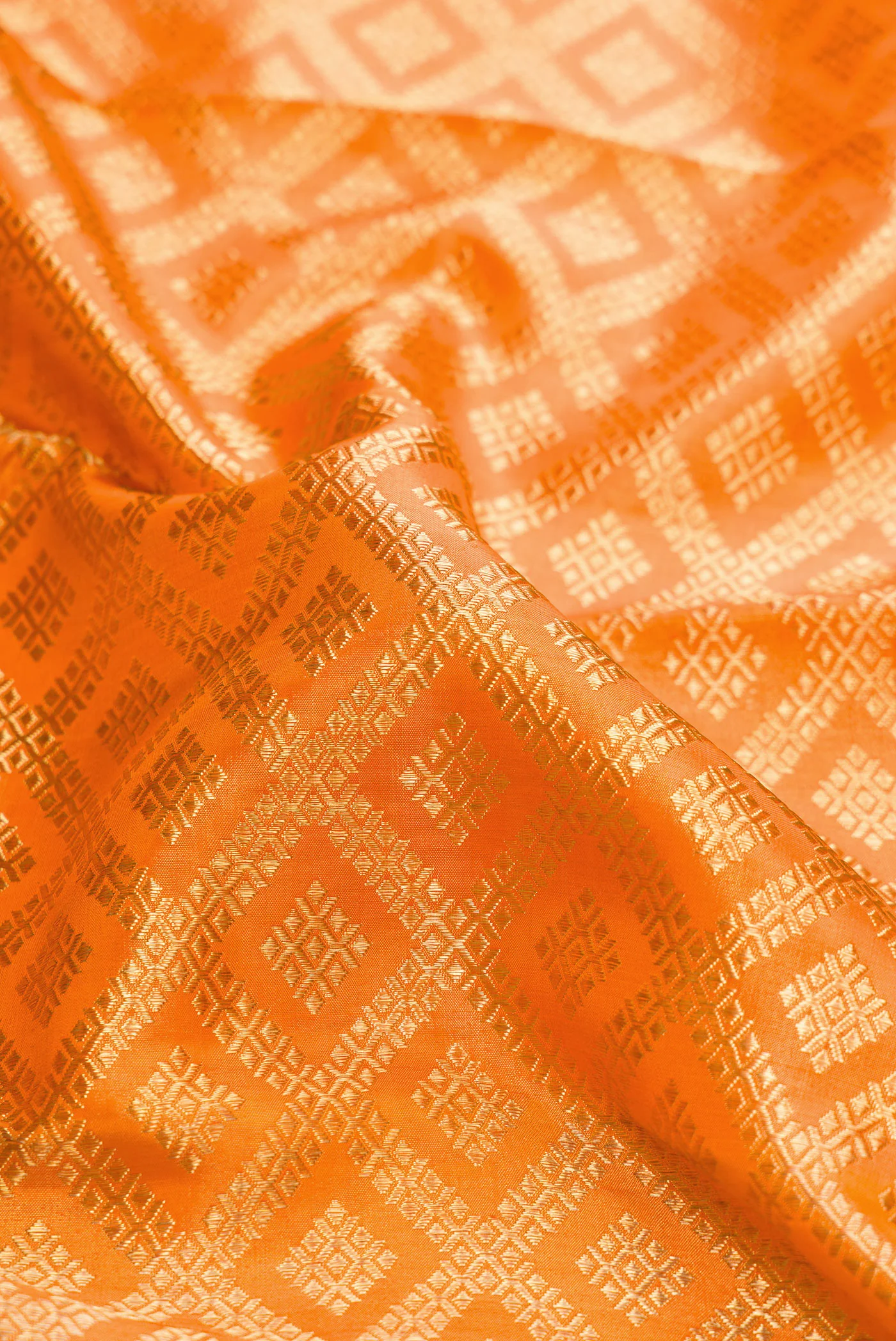 Pure Silk Pure Zari Orange Kanjivaram Saree - Image 2