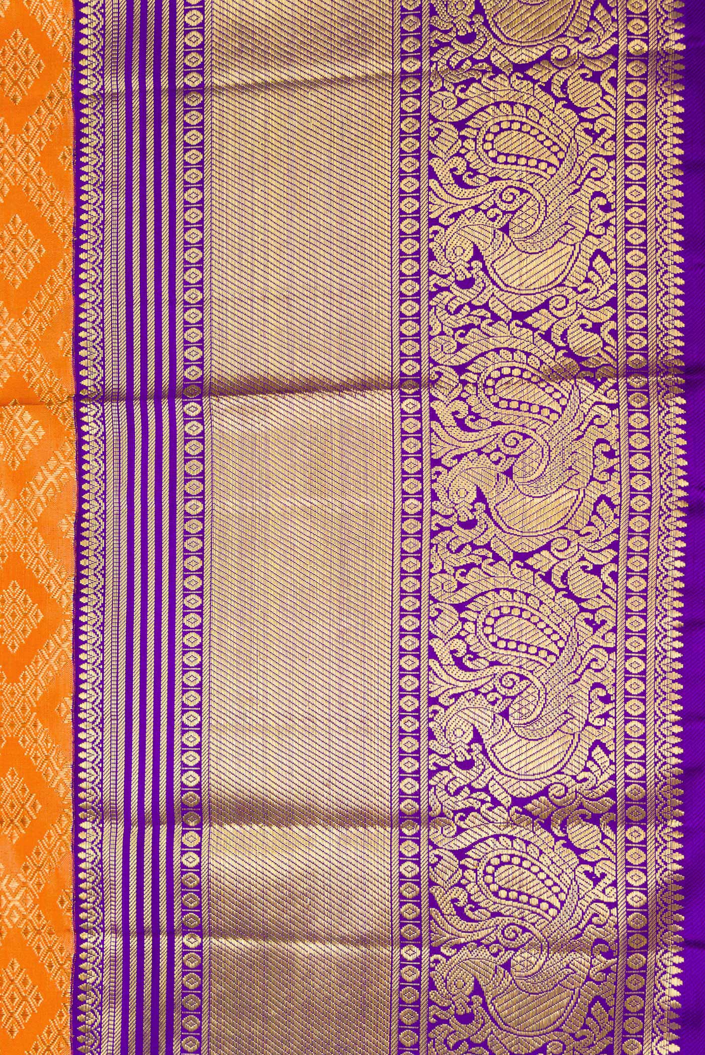 Pure Silk Pure Zari Orange Kanjivaram Saree - Image 3