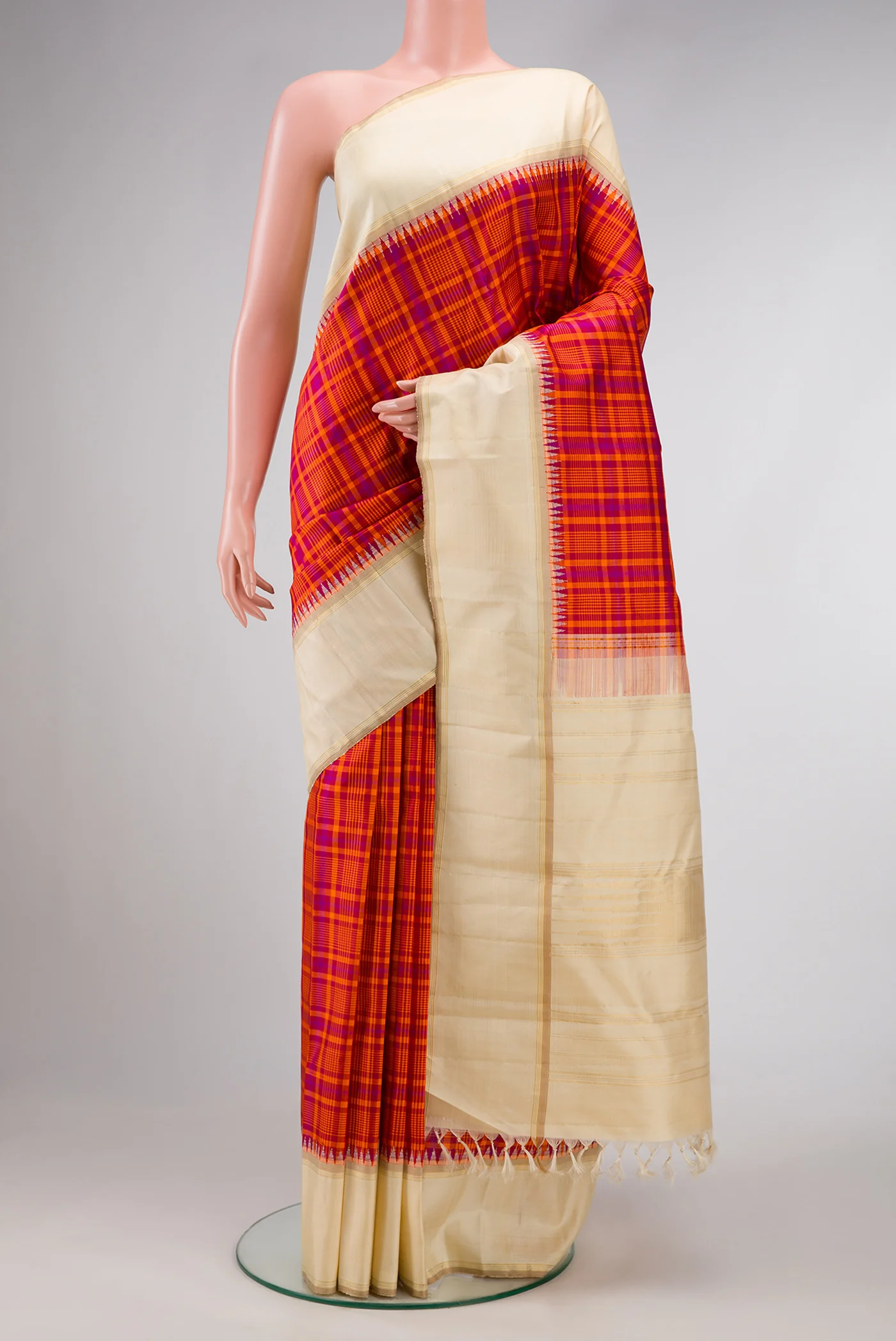 Pure Silk Pure Zari Orange Kanjivaram Saree