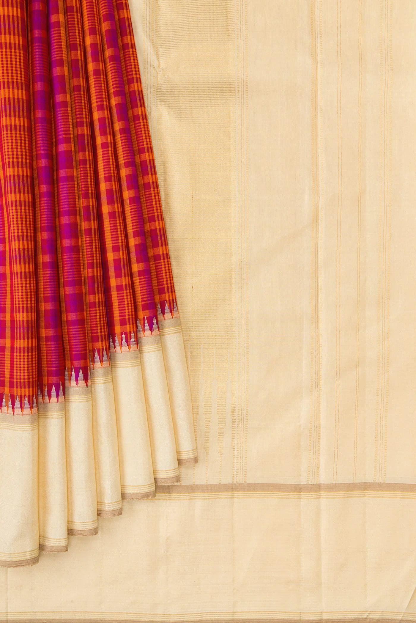 Pure Silk Pure Zari Orange Kanjivaram Saree - Image 4
