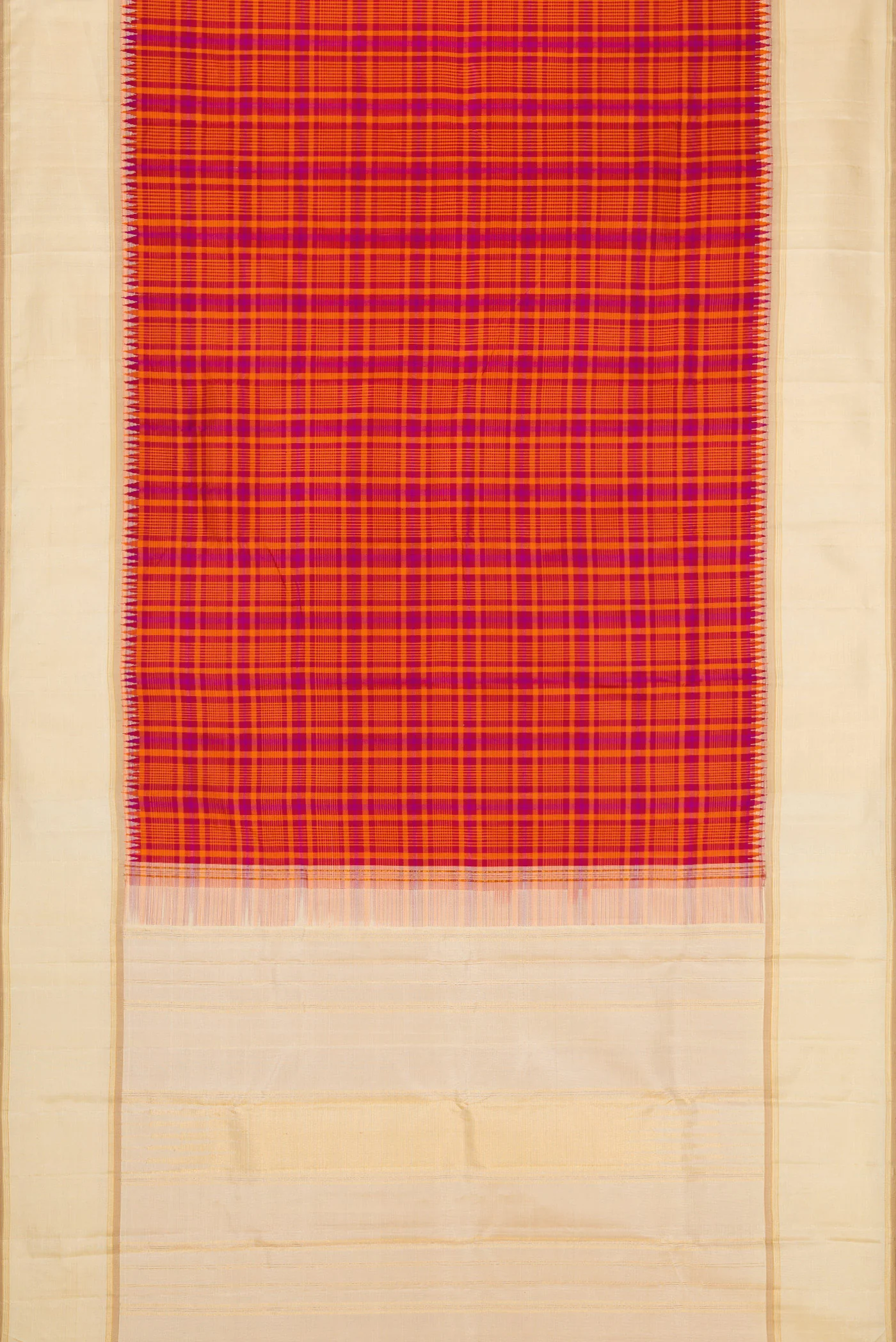 Pure Silk Pure Zari Orange Kanjivaram Saree - Image 6