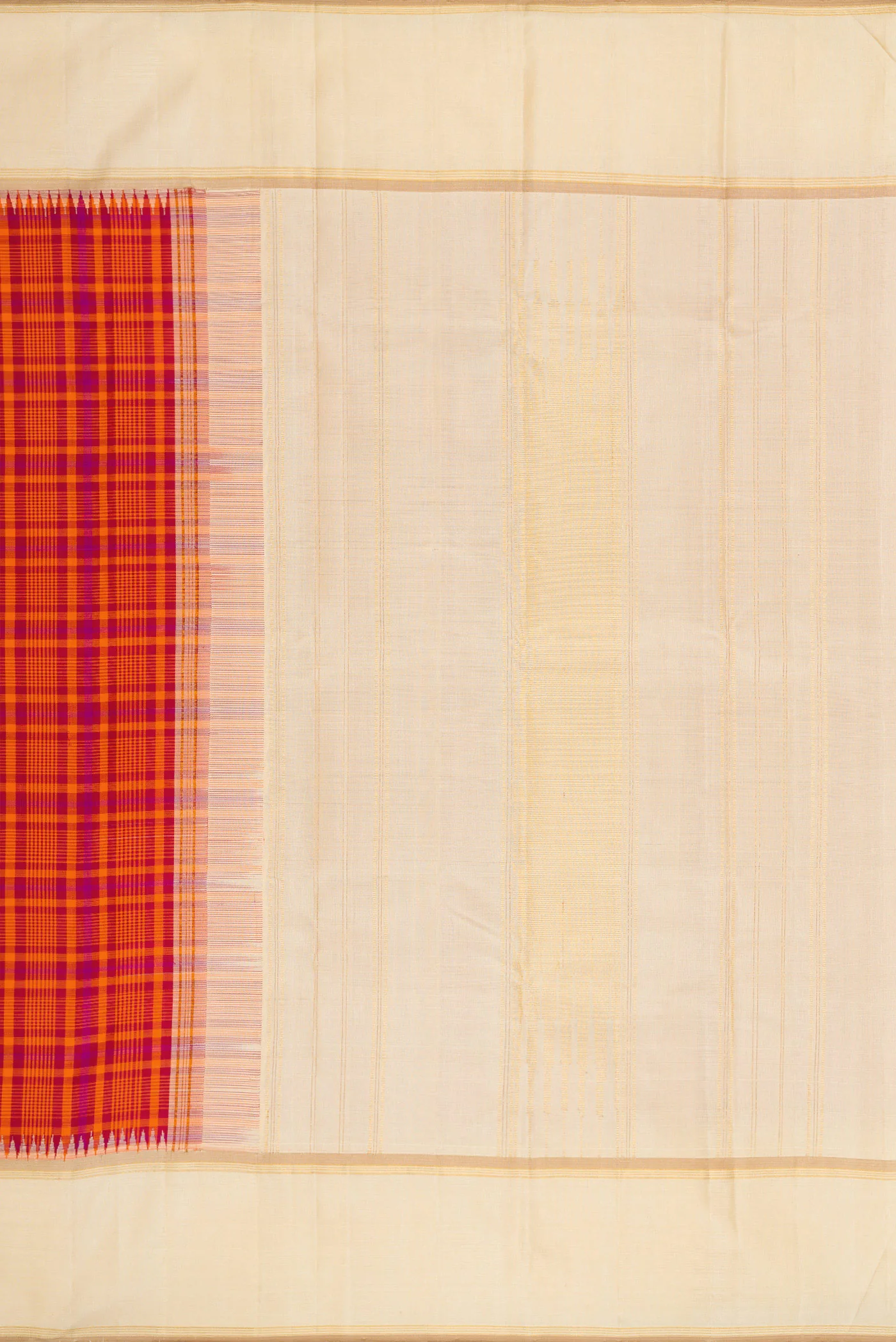 Pure Silk Pure Zari Orange Kanjivaram Saree - Image 7