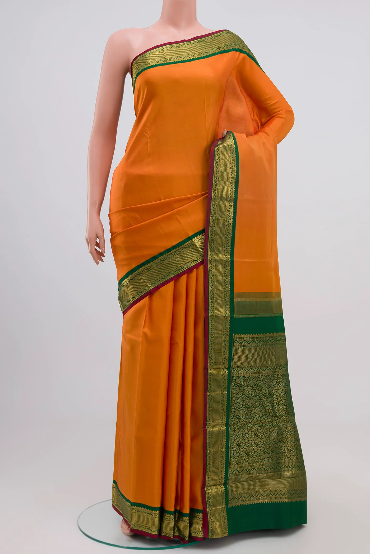Pure Silk Pure Zari Orange Kanchipuram Saree