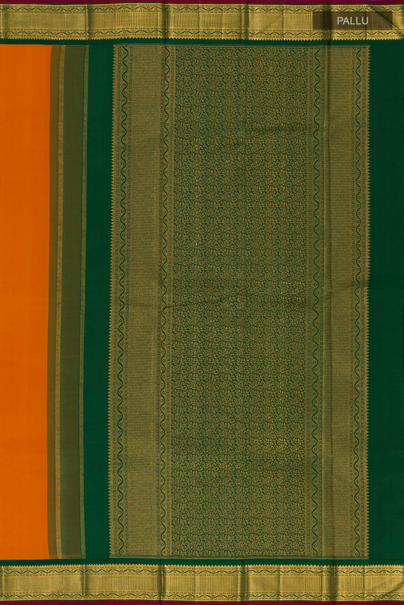 Pure Silk Pure Zari Orange Kanchipuram Saree - Image 6
