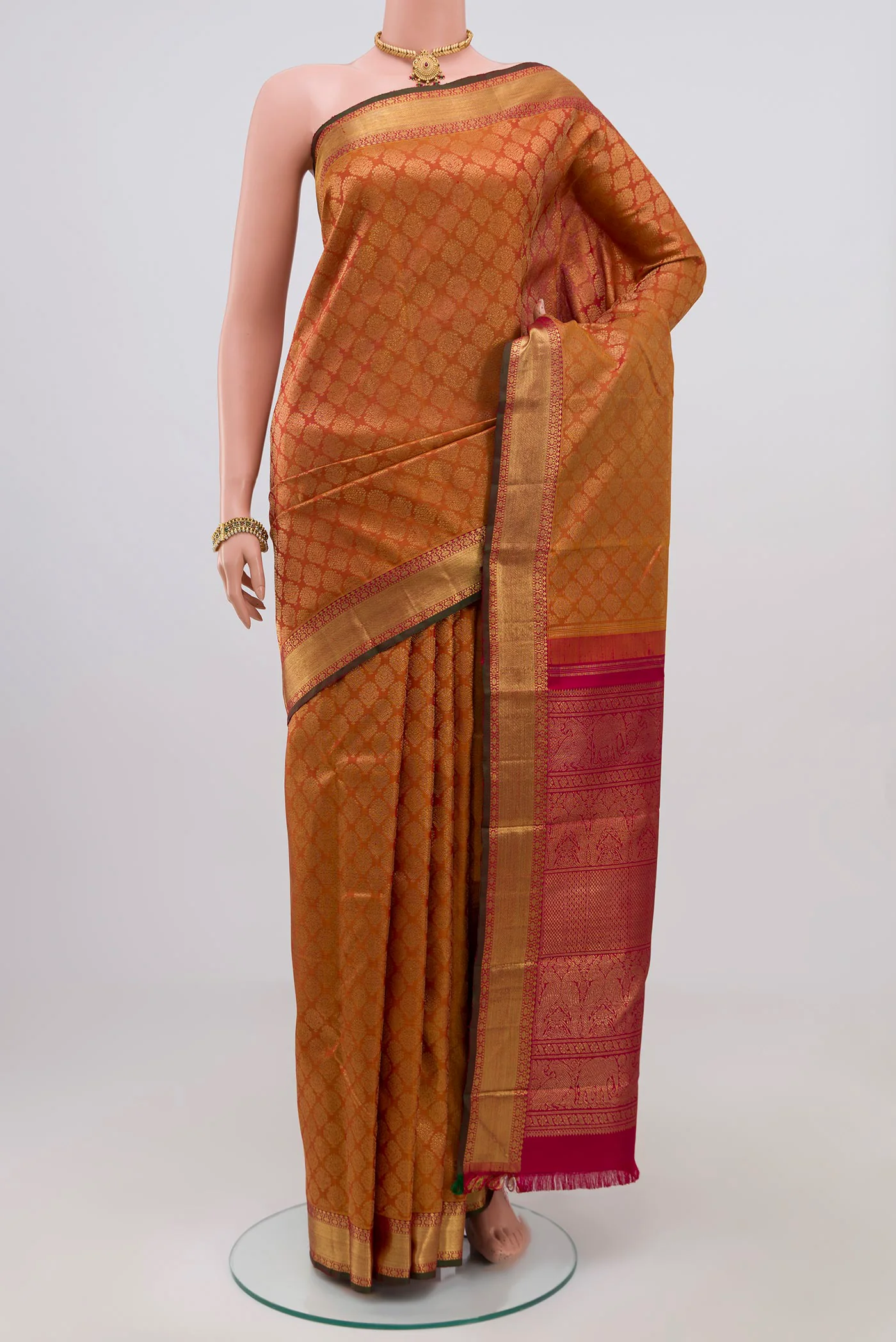 Pure Silk Pure Zari Mustard Kanjivaram Saree