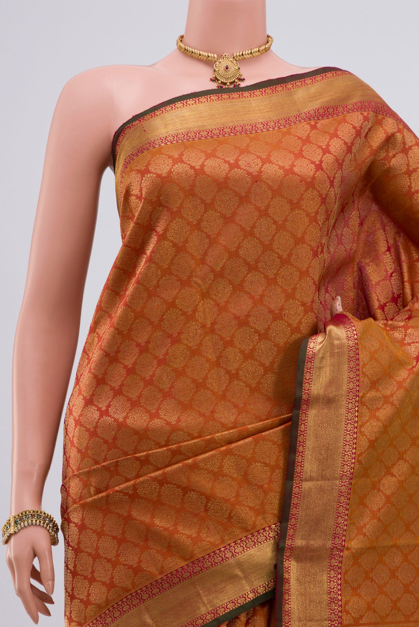 Pure Silk Pure Zari Mustard Kanjivaram Saree - Image 2