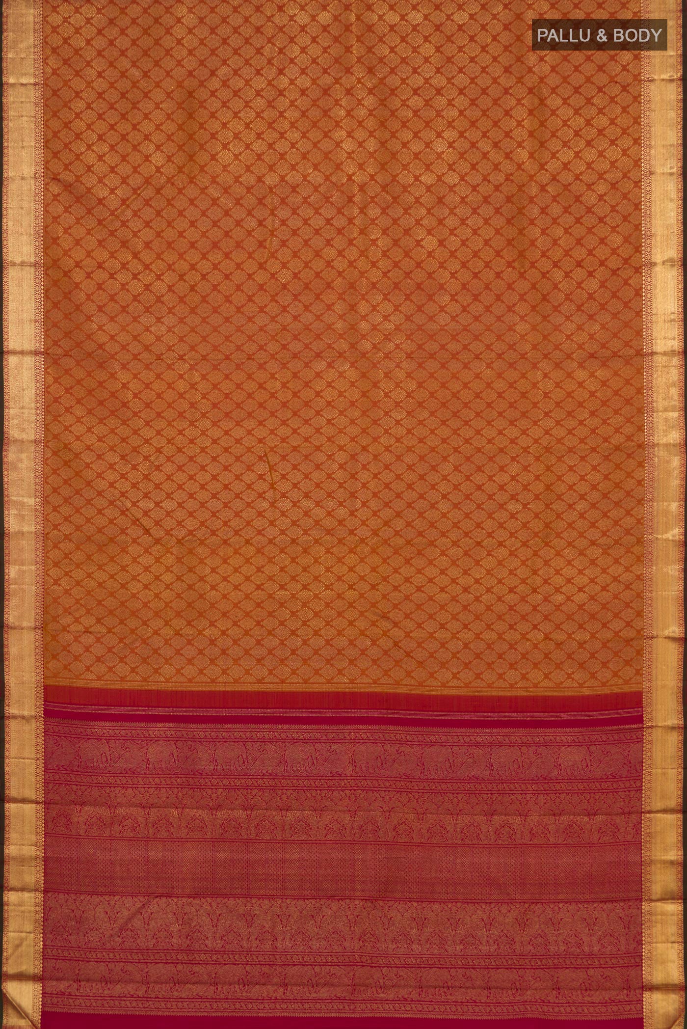 Pure Silk Pure Zari Mustard Kanjivaram Saree - Image 5