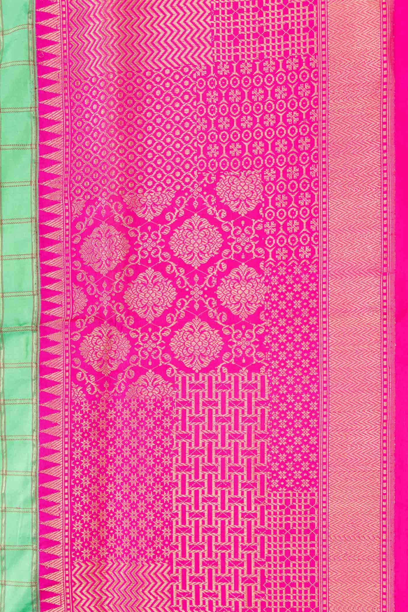 Pure Silk Pure Zari Parrot Green Dual Tone Banarasi Saree - Image 3
