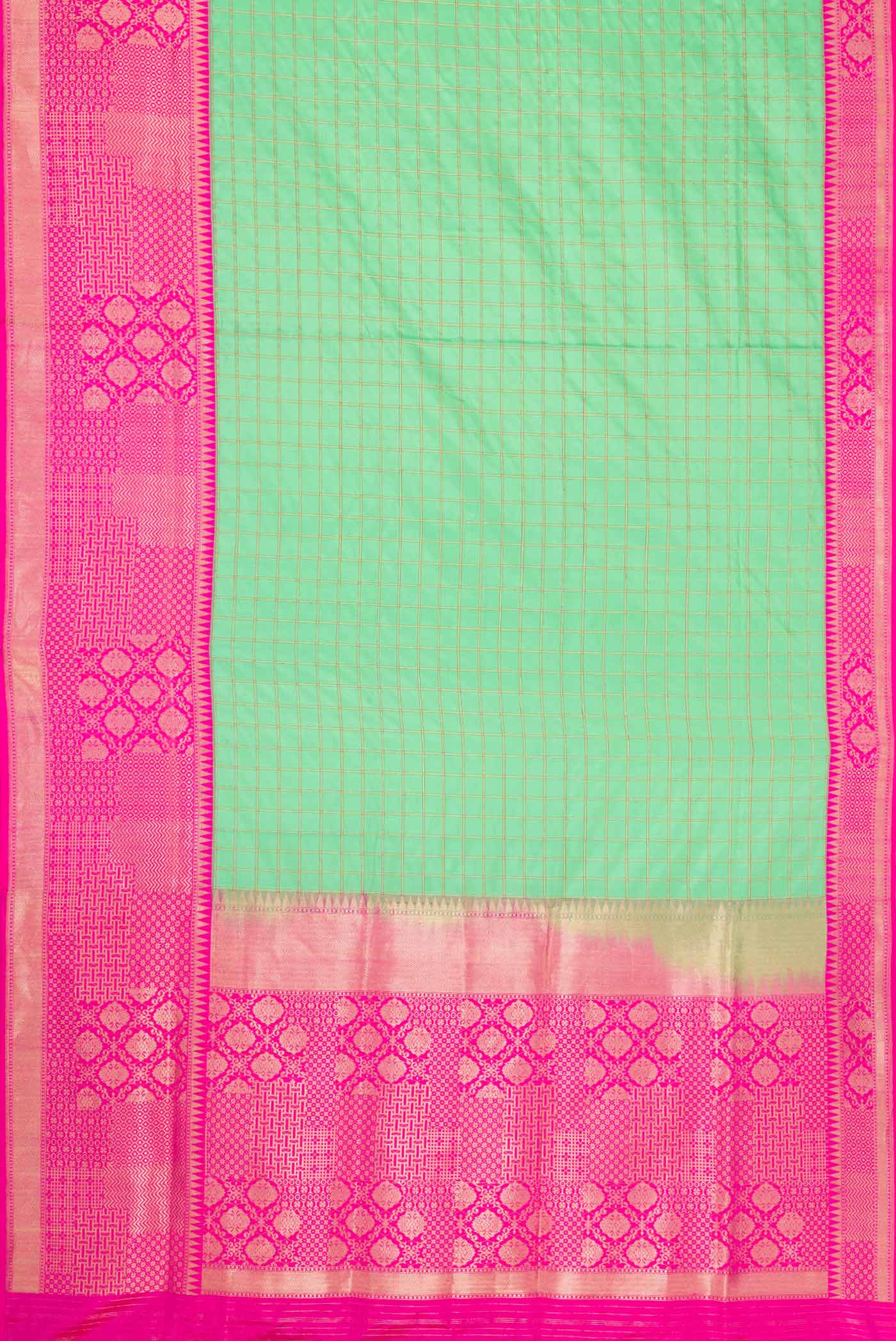 Pure Silk Pure Zari Parrot Green Dual Tone Banarasi Saree - Image 6