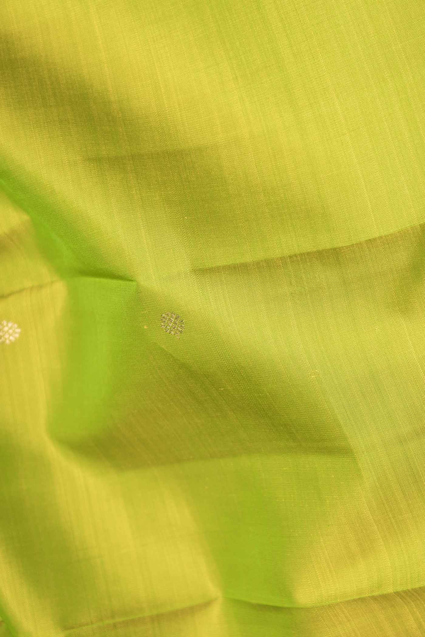 Pure Silk Pure Zari Parrot Green Dual Tone Kanchipuram Saree - Image 2