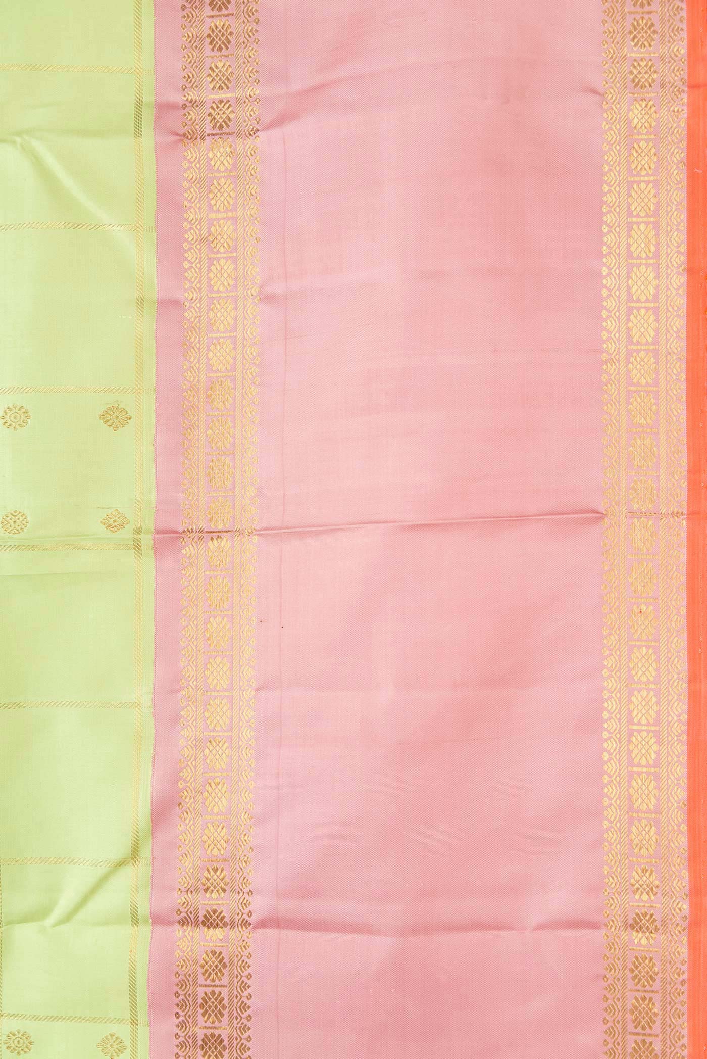 Pure Silk Pure Zari Parrot Green Dual Tone Kanjivaram Saree - Image 3