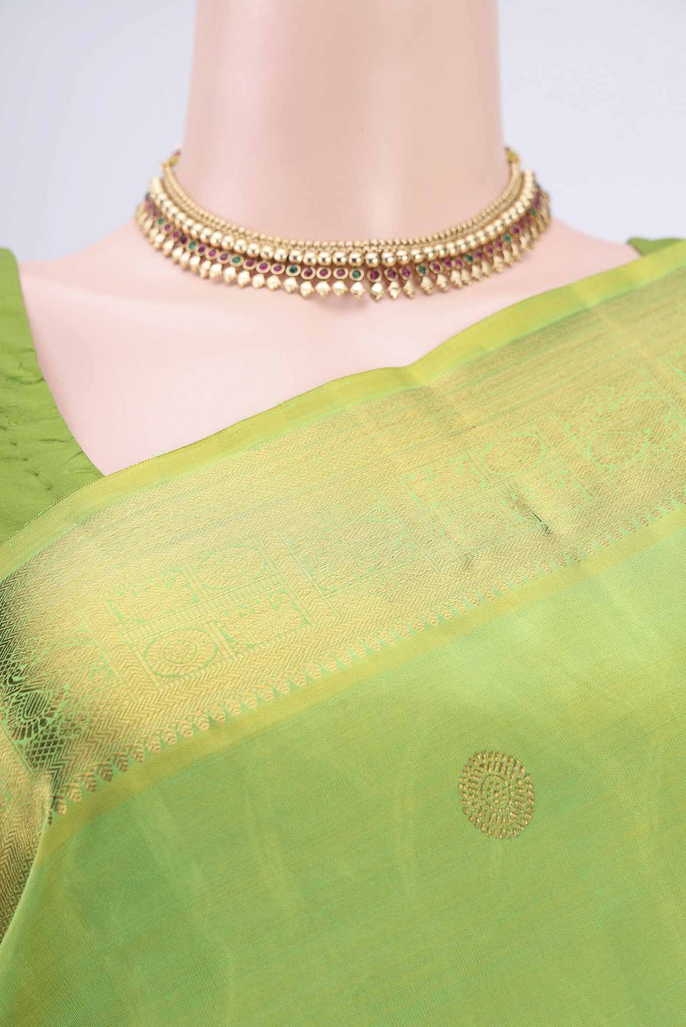 Pure Silk Pure Zari Green Kanchipuram Saree - Image 2