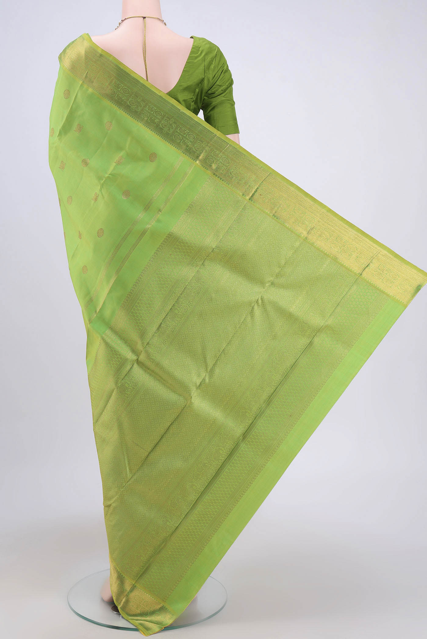 Pure Silk Pure Zari Green Kanchipuram Saree - Image 3