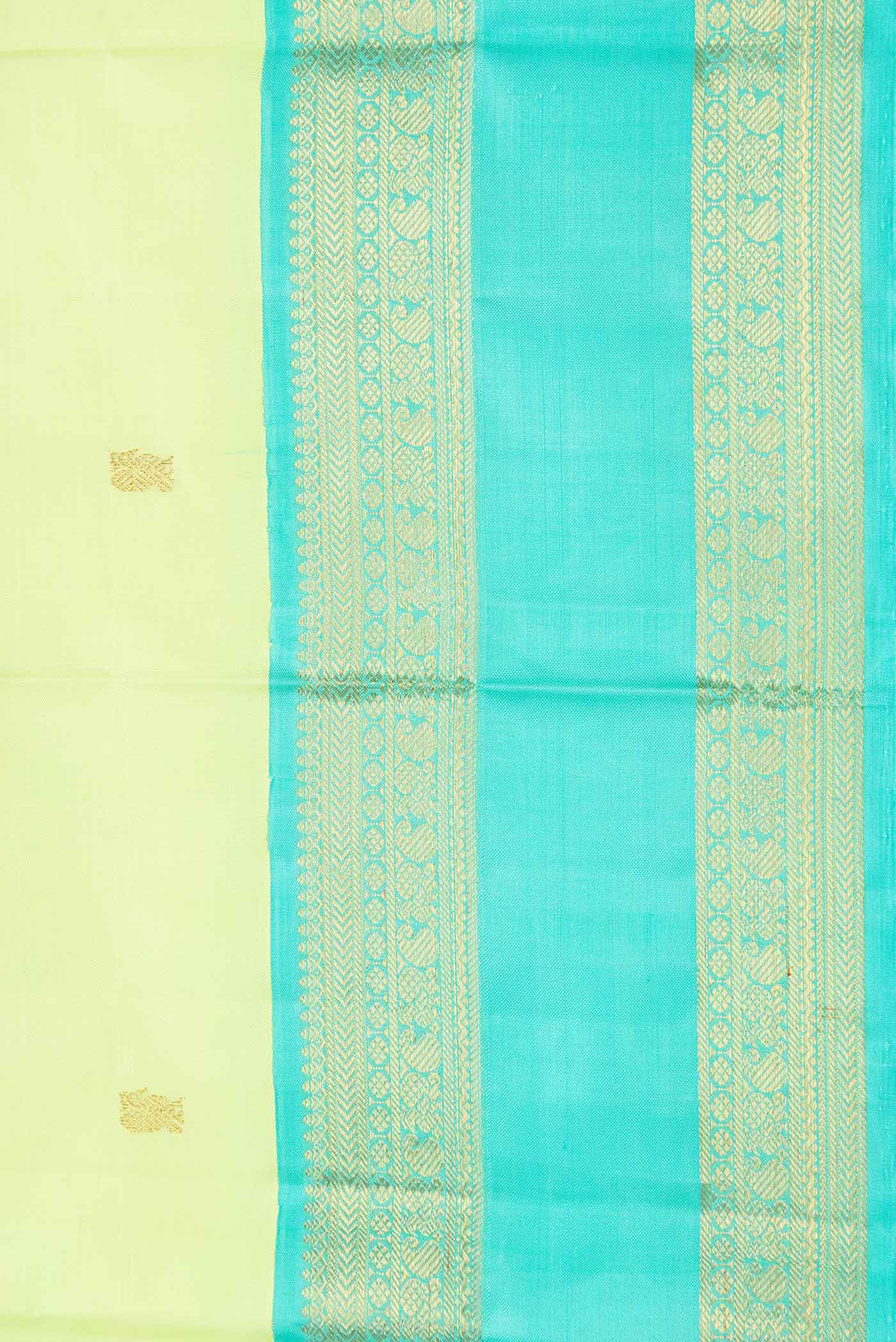 Pure Silk Pure Zari Parrot Green Dual Tone Kanchipuram Saree - Image 3