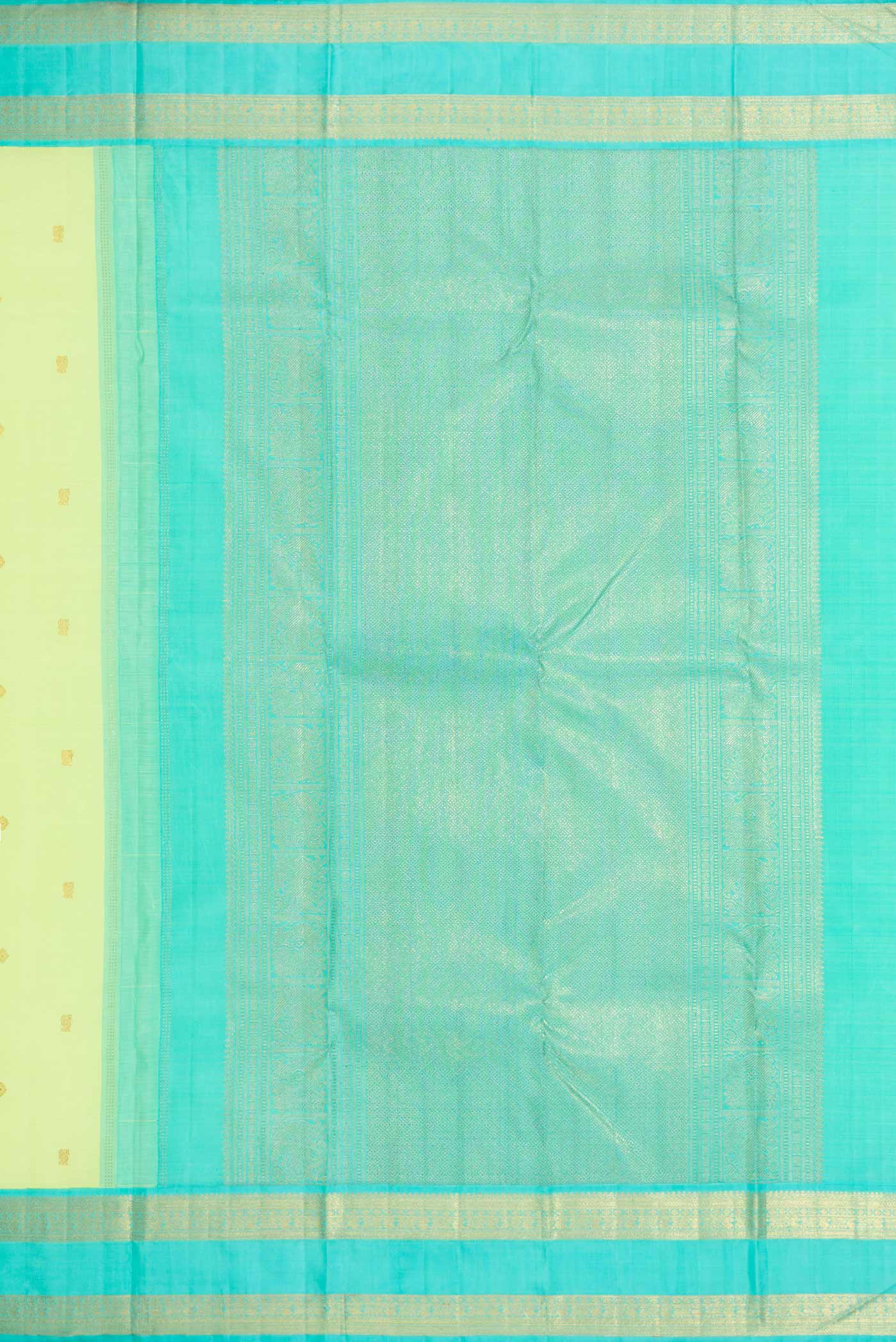 Pure Silk Pure Zari Parrot Green Dual Tone Kanchipuram Saree - Image 7
