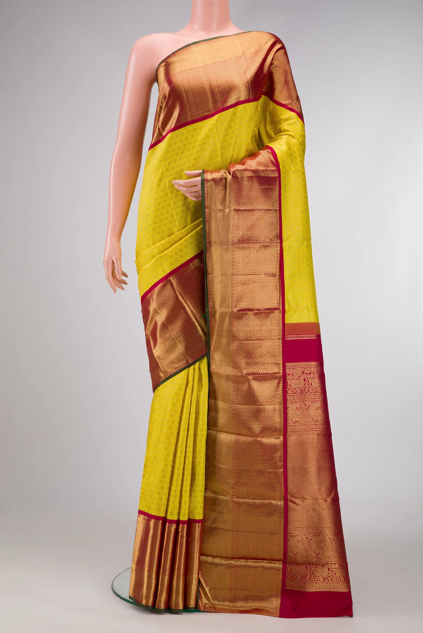 Pure Silk Pure Zari Lemon Yellow Kanjivaram Saree