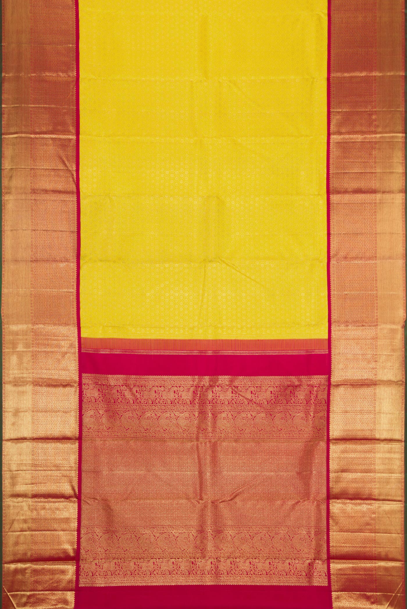 Pure Silk Pure Zari Lemon Yellow Kanjivaram Saree - Image 6
