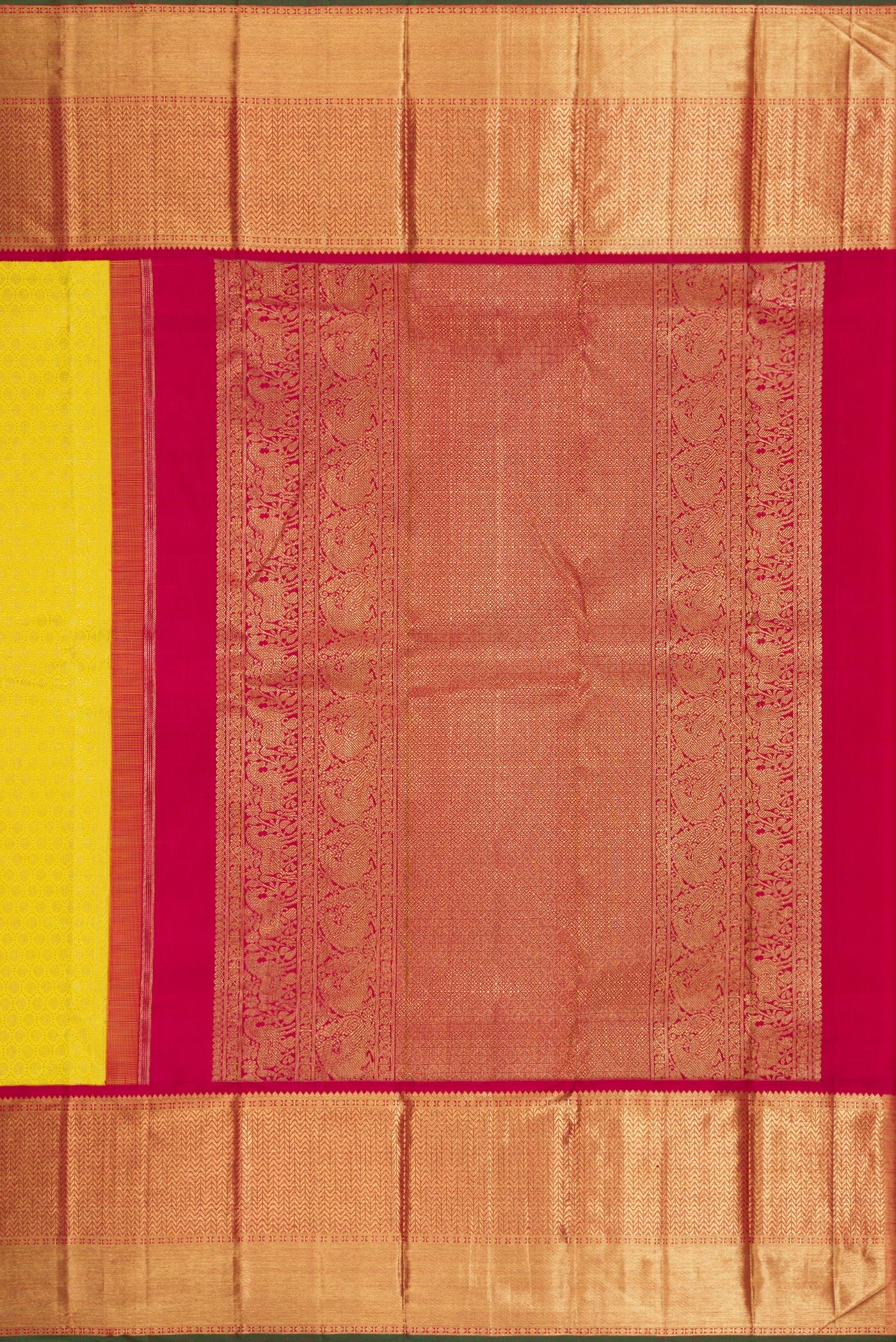 Pure Silk Pure Zari Lemon Yellow Kanjivaram Saree - Image 7