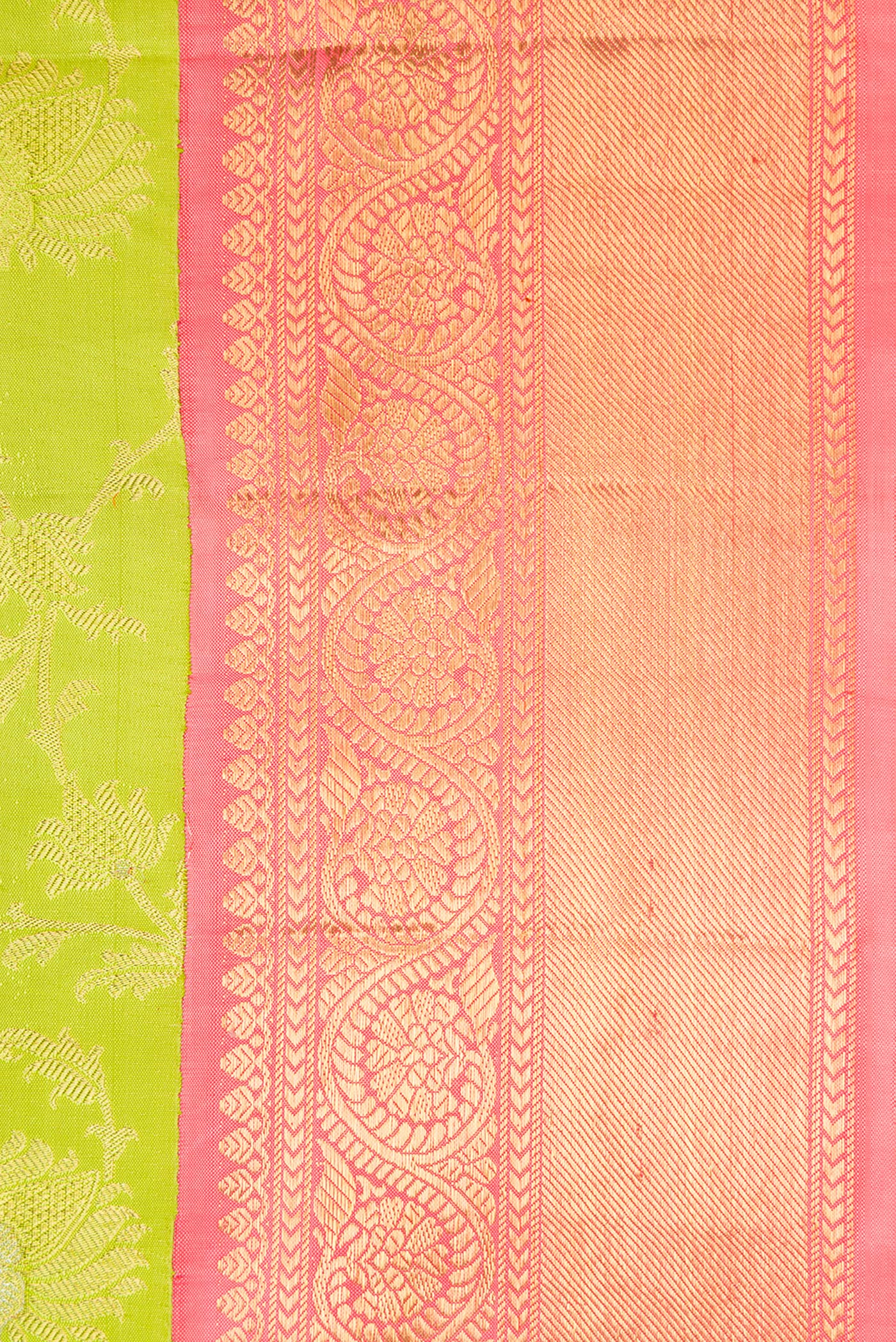 Pure Silk Pure Zari Parrot Green Kanjivaram Saree - Image 3