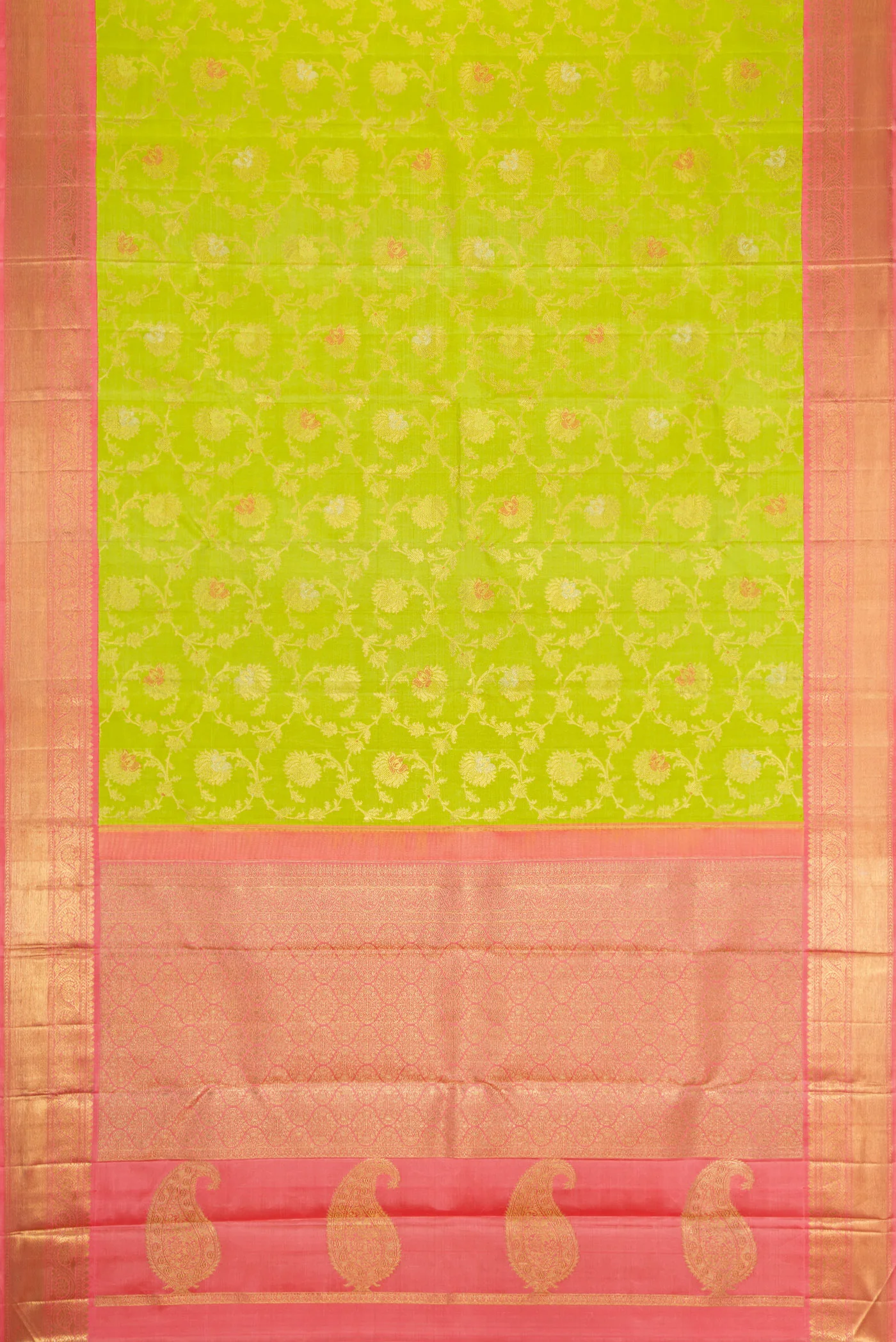Pure Silk Pure Zari Parrot Green Kanjivaram Saree - Image 6