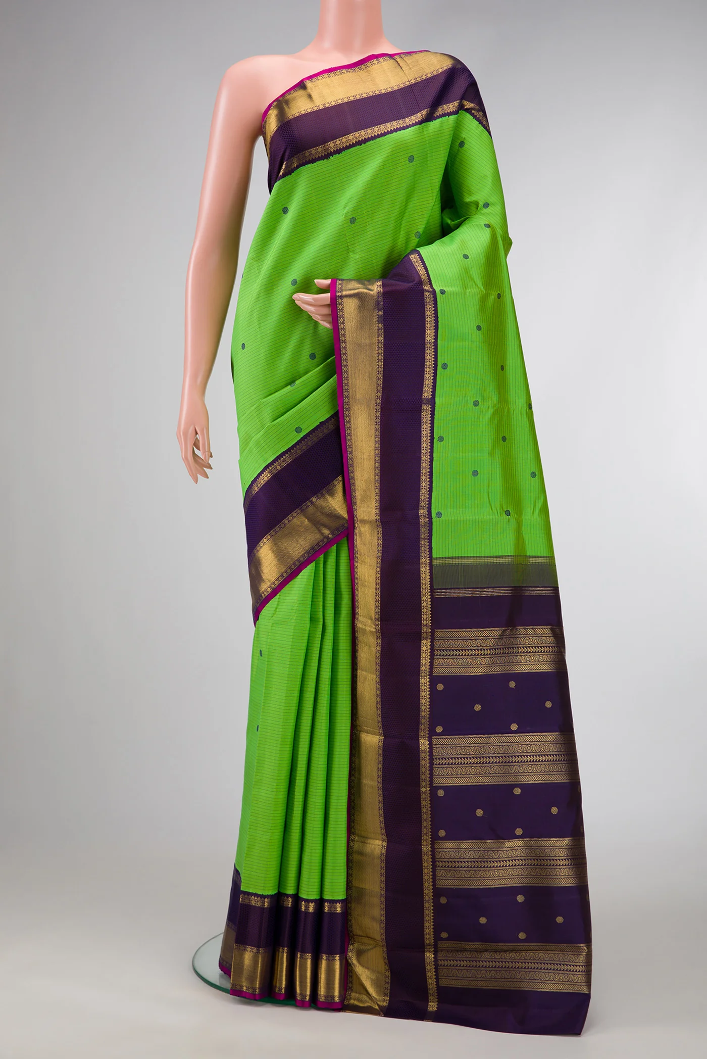 Pure Silk Pure Zari Parrot Green Kanjivaram Saree